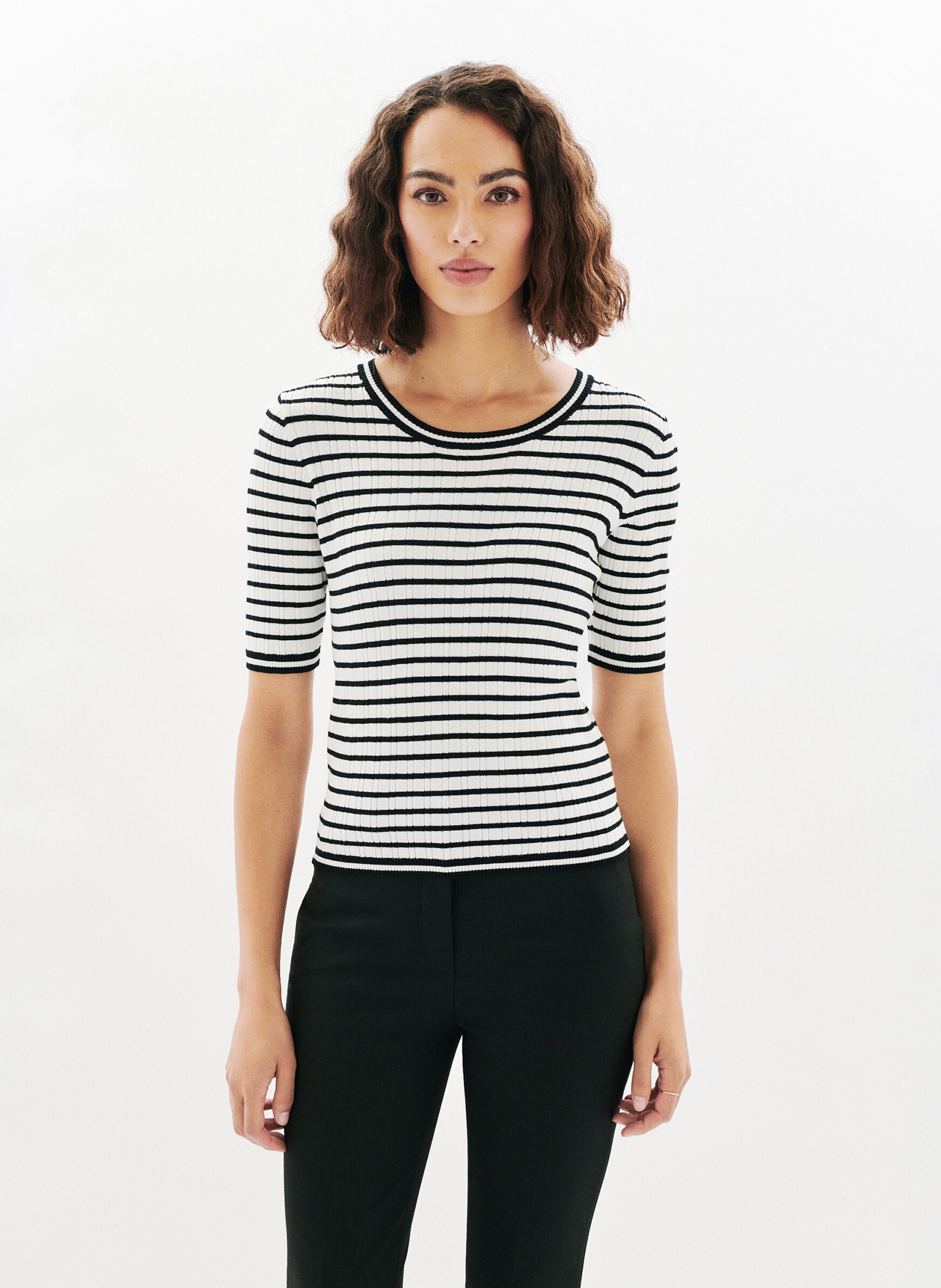 Pull col rond rayé CAROLL Noir