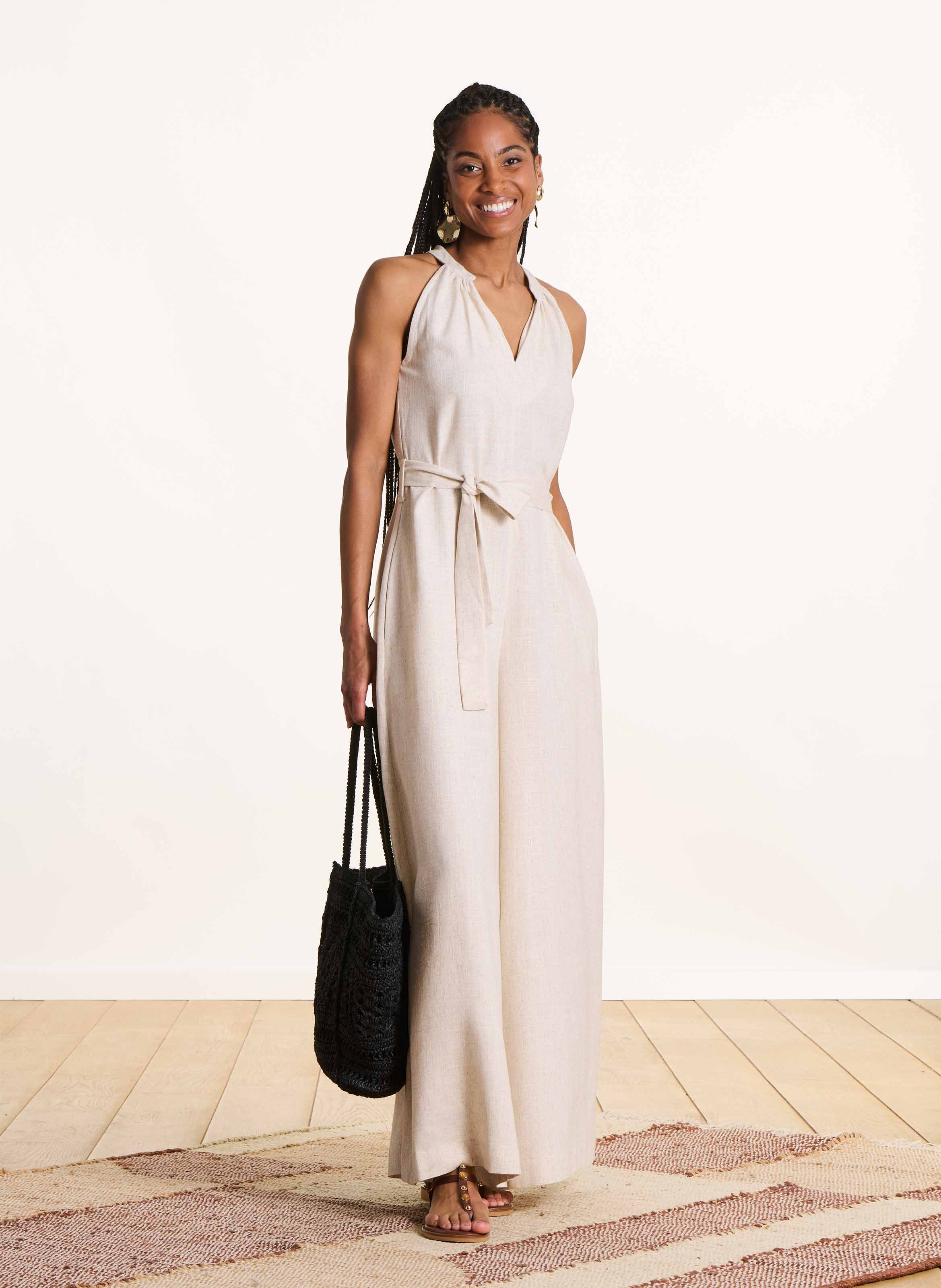 Weiter, ärmelloser Jumpsuit LA FEE MARABOUTEE Beige