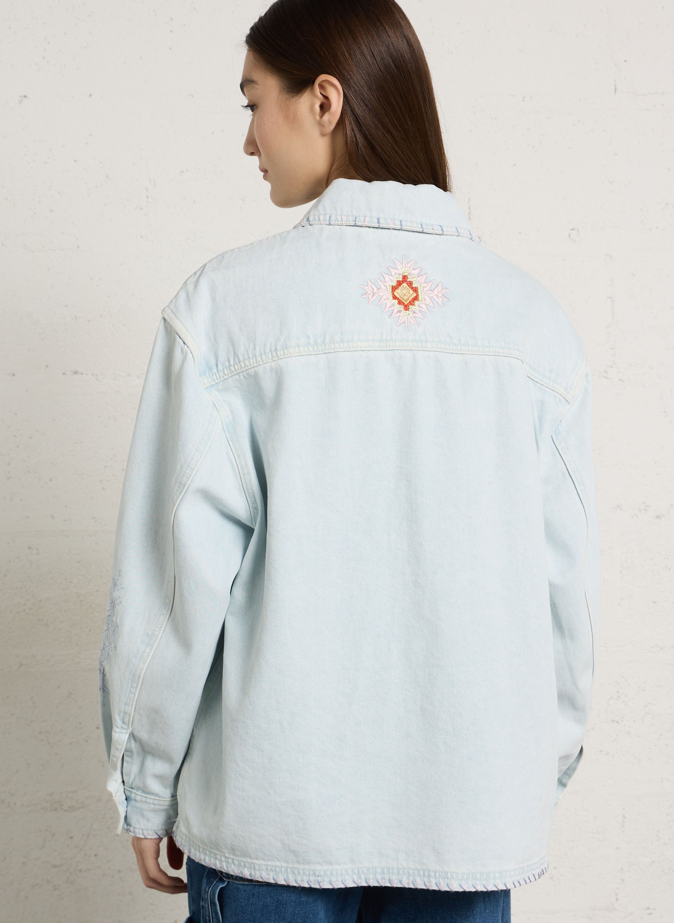 Jasje van geborduurd denim BERENICE Blauw