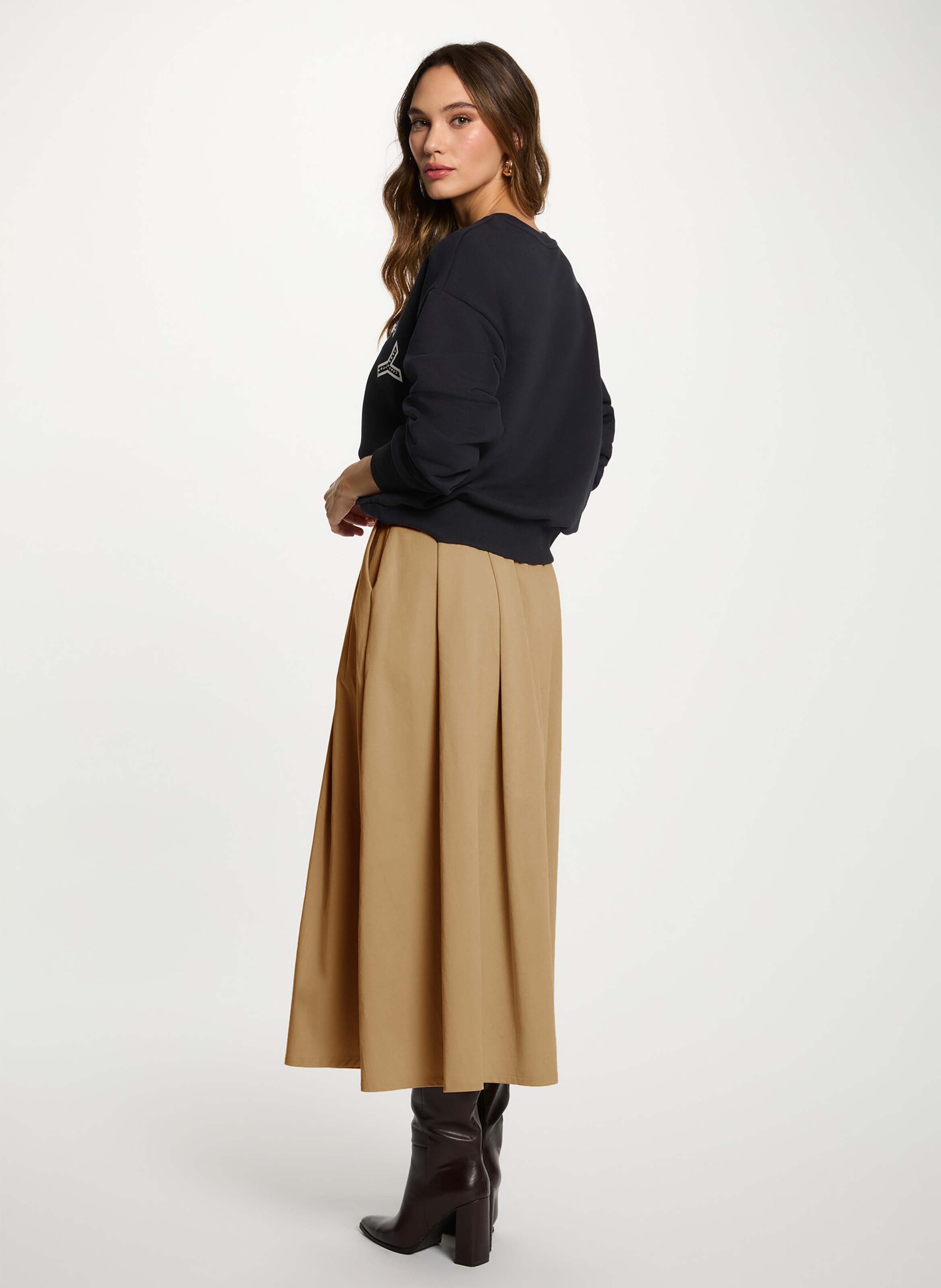 Jupe midi évasée  MORGAN Beige
