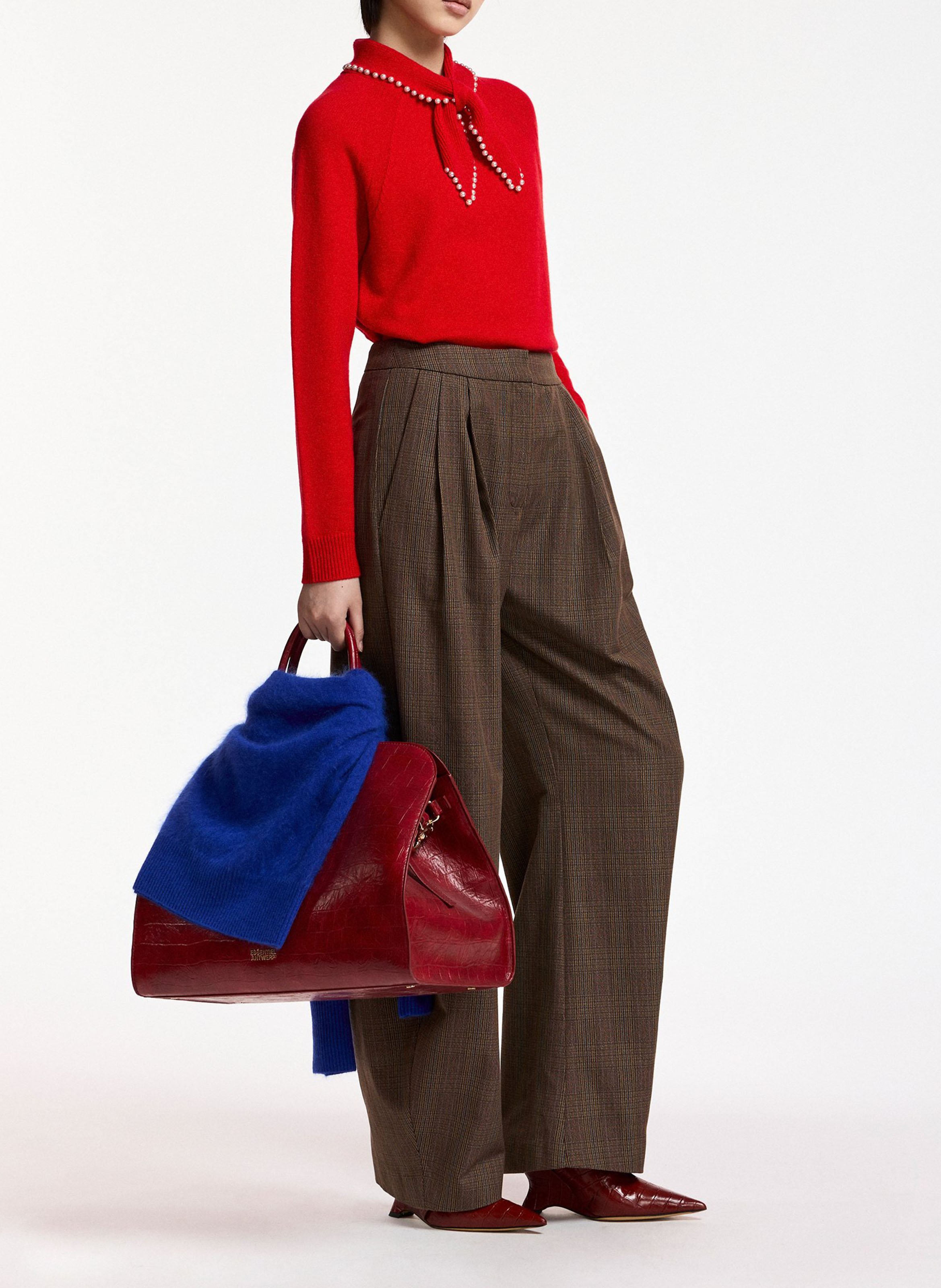 Straight-fit wool and cashmere pussy-bow collar sweater ESSENTIEL ANTWERP Red