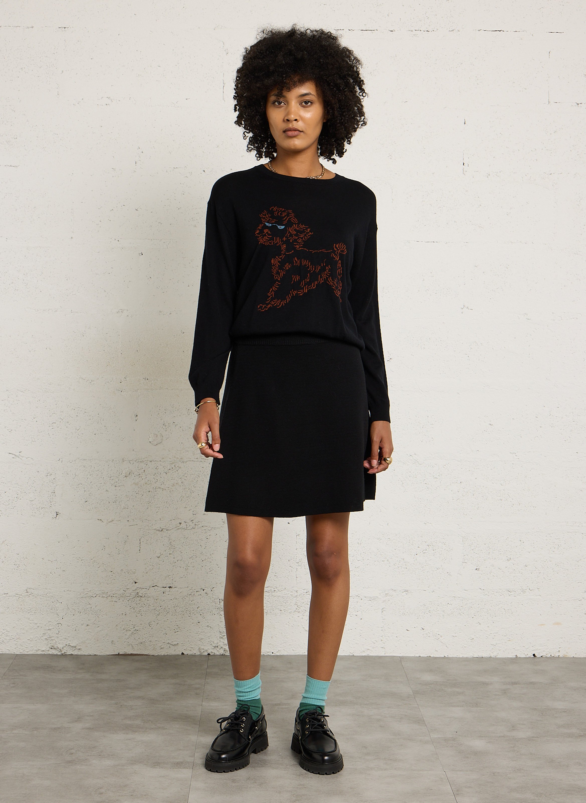 Langarm-Shirt mit Woll-Siebdruck NICE THINGS Schwarz
