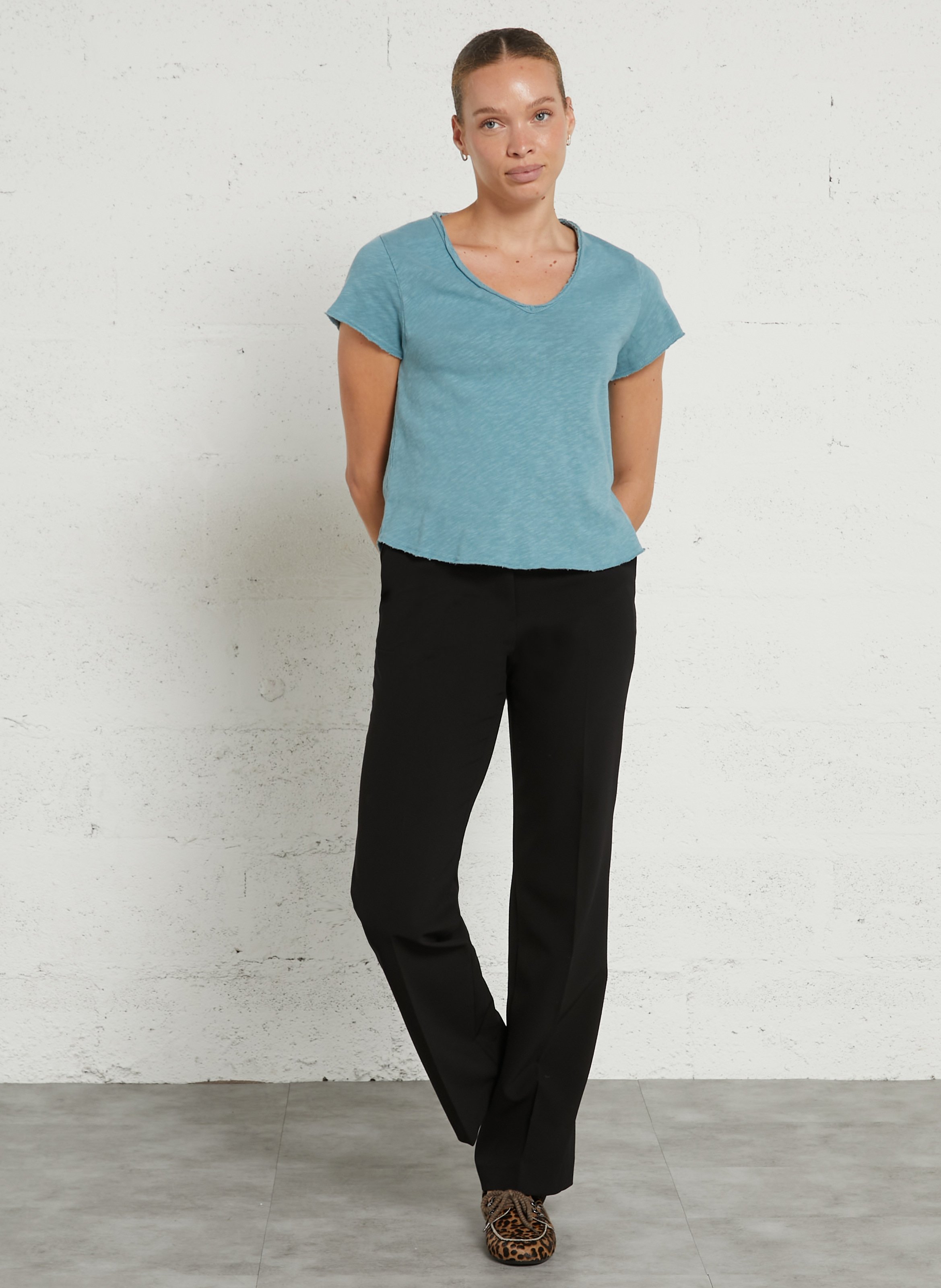Recht, katoenen T-shirt met V-hals AMERICAN VINTAGE Blauw