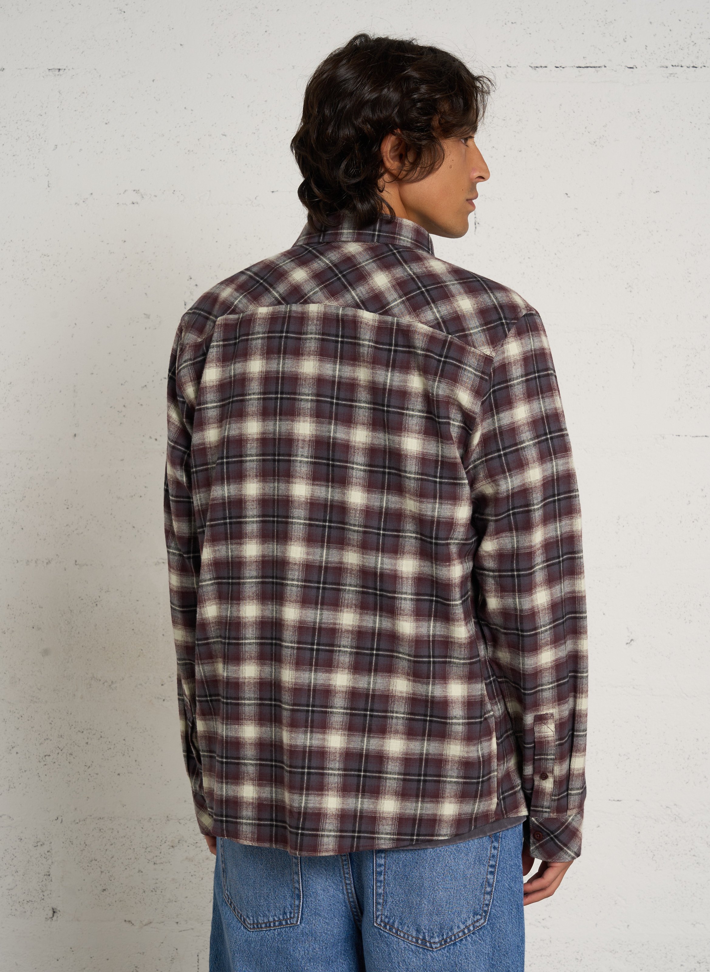 Rechte blouse met ruitjes van katoen SOLID Bruin