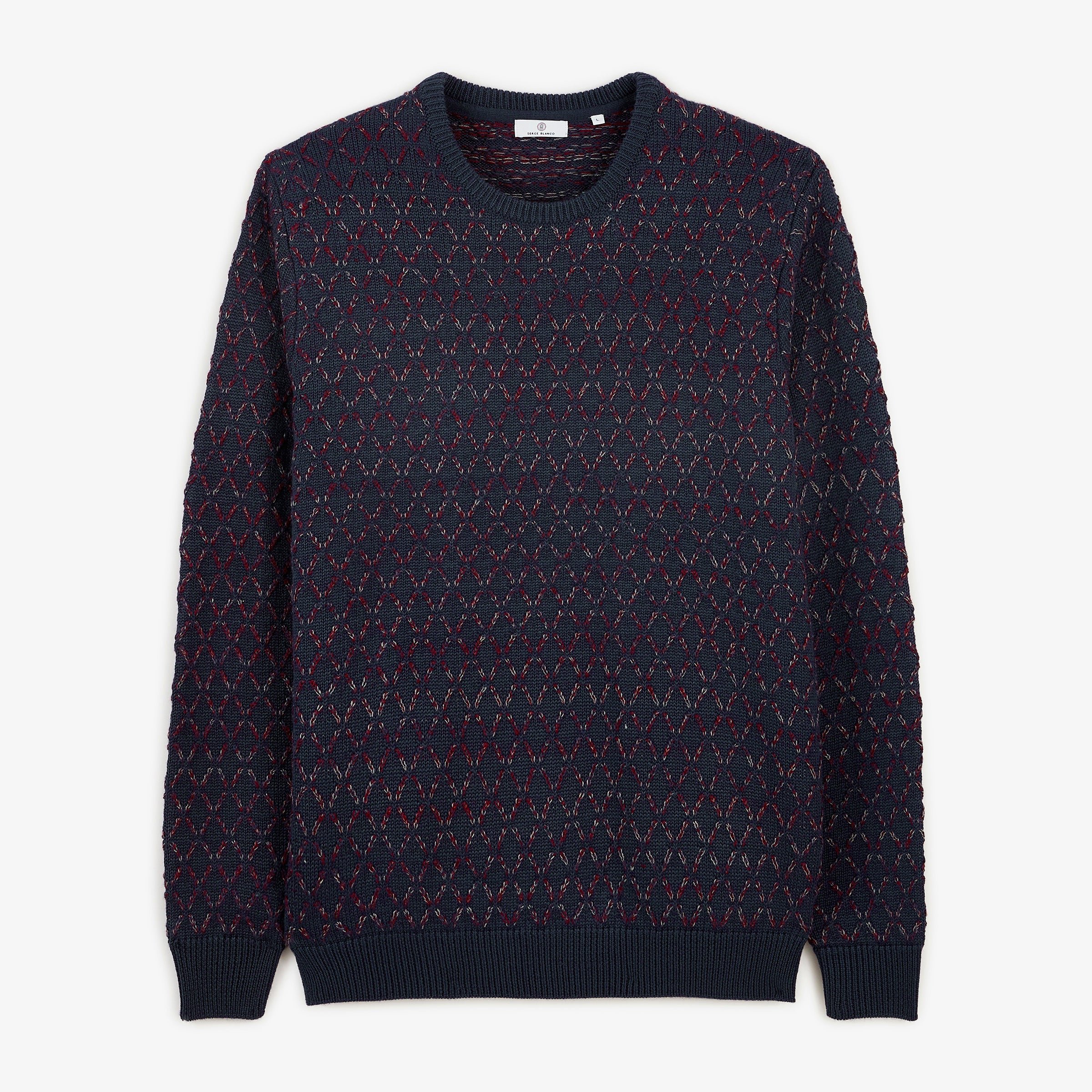 MARAT navy blue jacquard wool crew-neck sweater SERGE BLANCO Blue