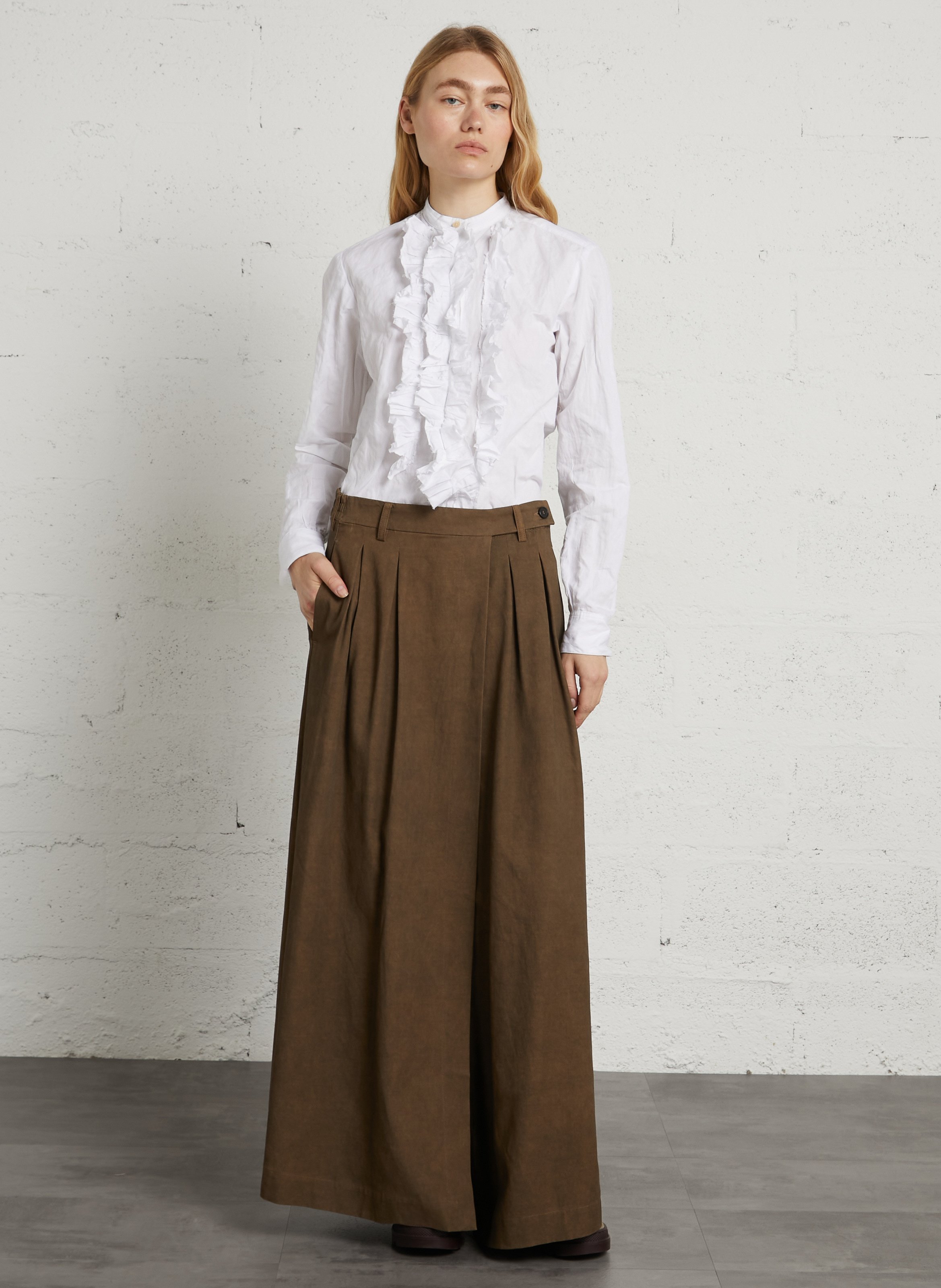 Round-neck ruffled blouse LAURENCE BRAS White