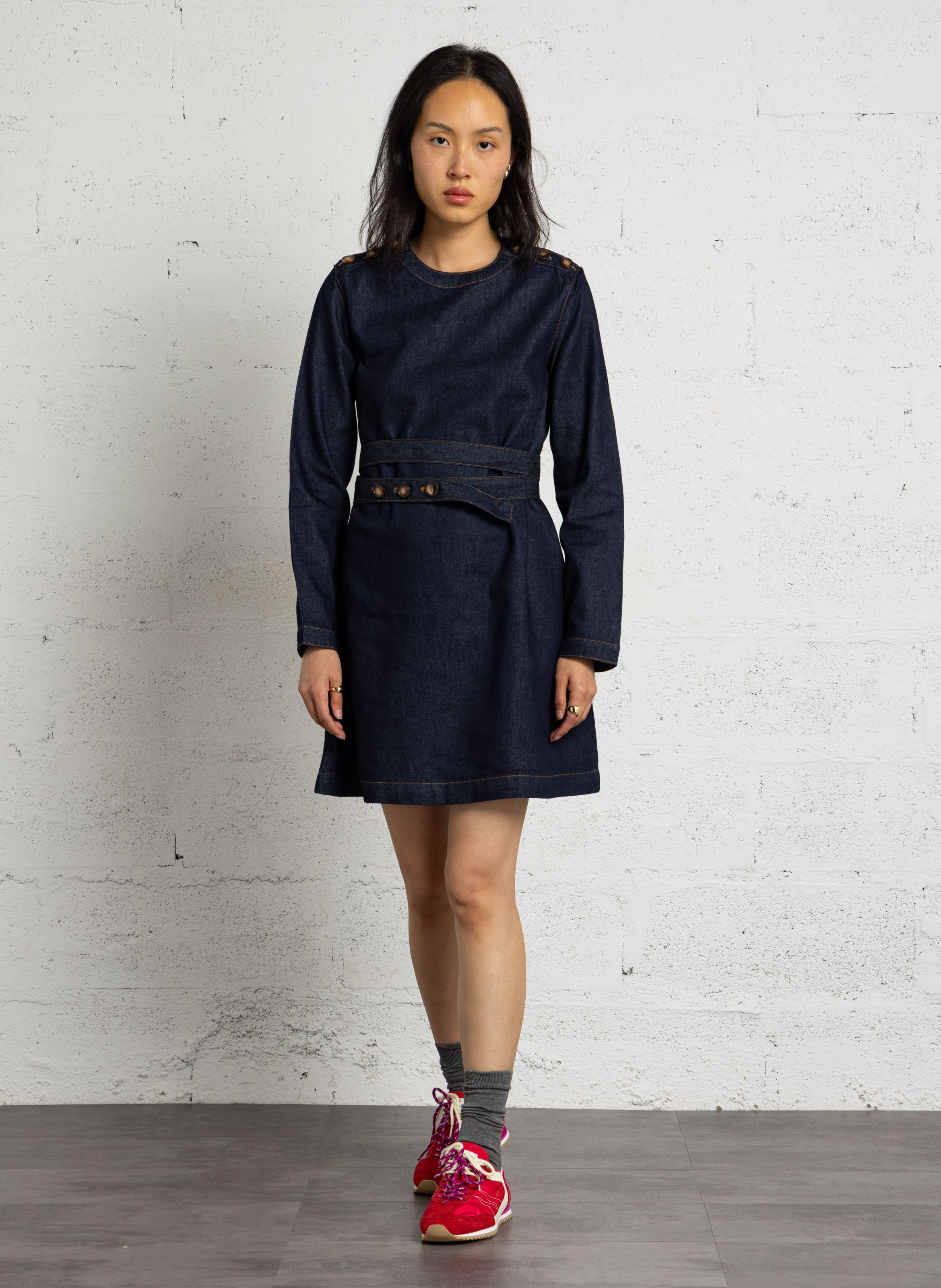 Korte jurk met ronde hals van gemengde katoendenim LA PETITE ETOILE Blauw