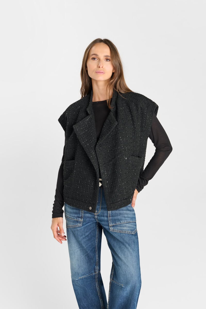 Snap-Front Sleeveless Jacket LE TEMPS DES CERISES Black
