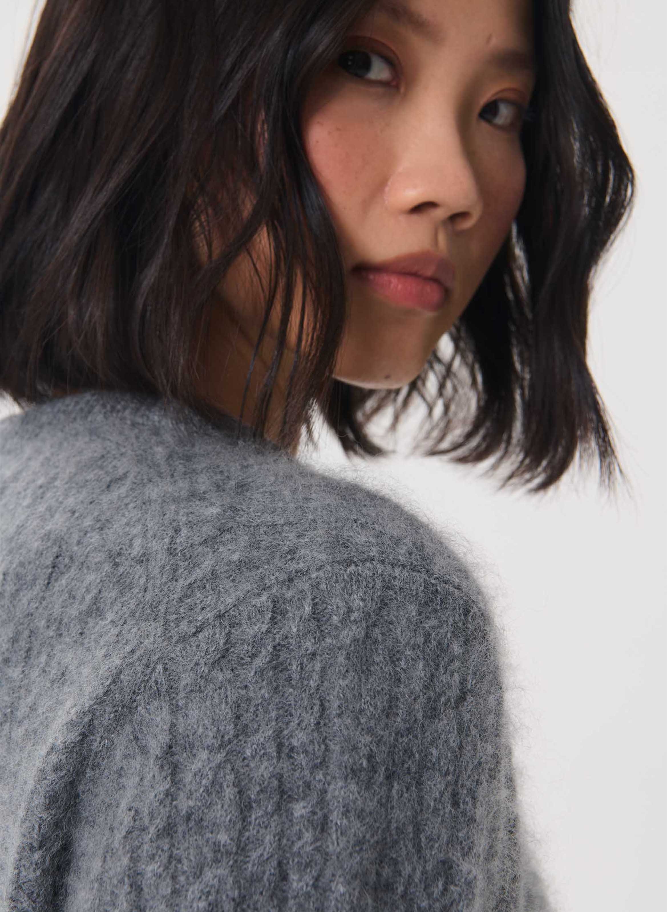 Plain straight-fit crew-neck wool cardigan TARA JARMON Grey
