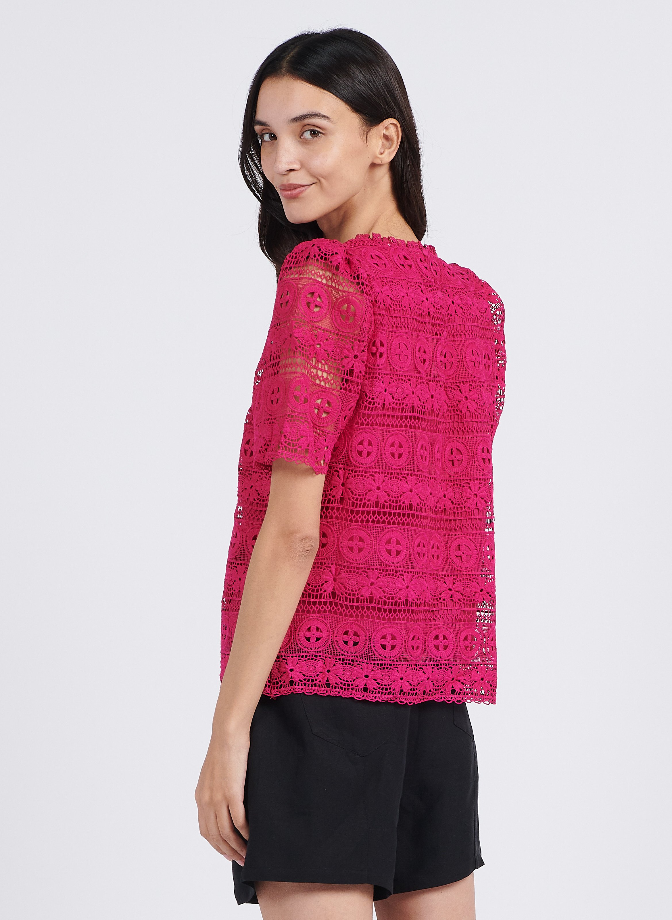 Top col rond en guipure LA PETITE ETOILE Rose