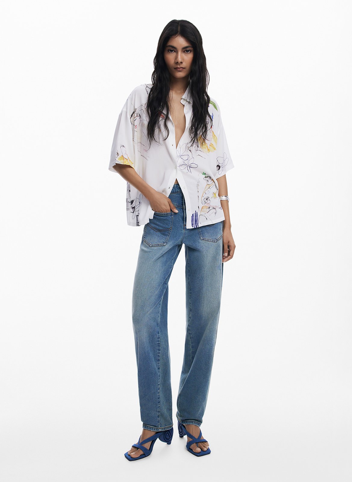 Fluid printed short-sleeved shirt DESIGUAL White