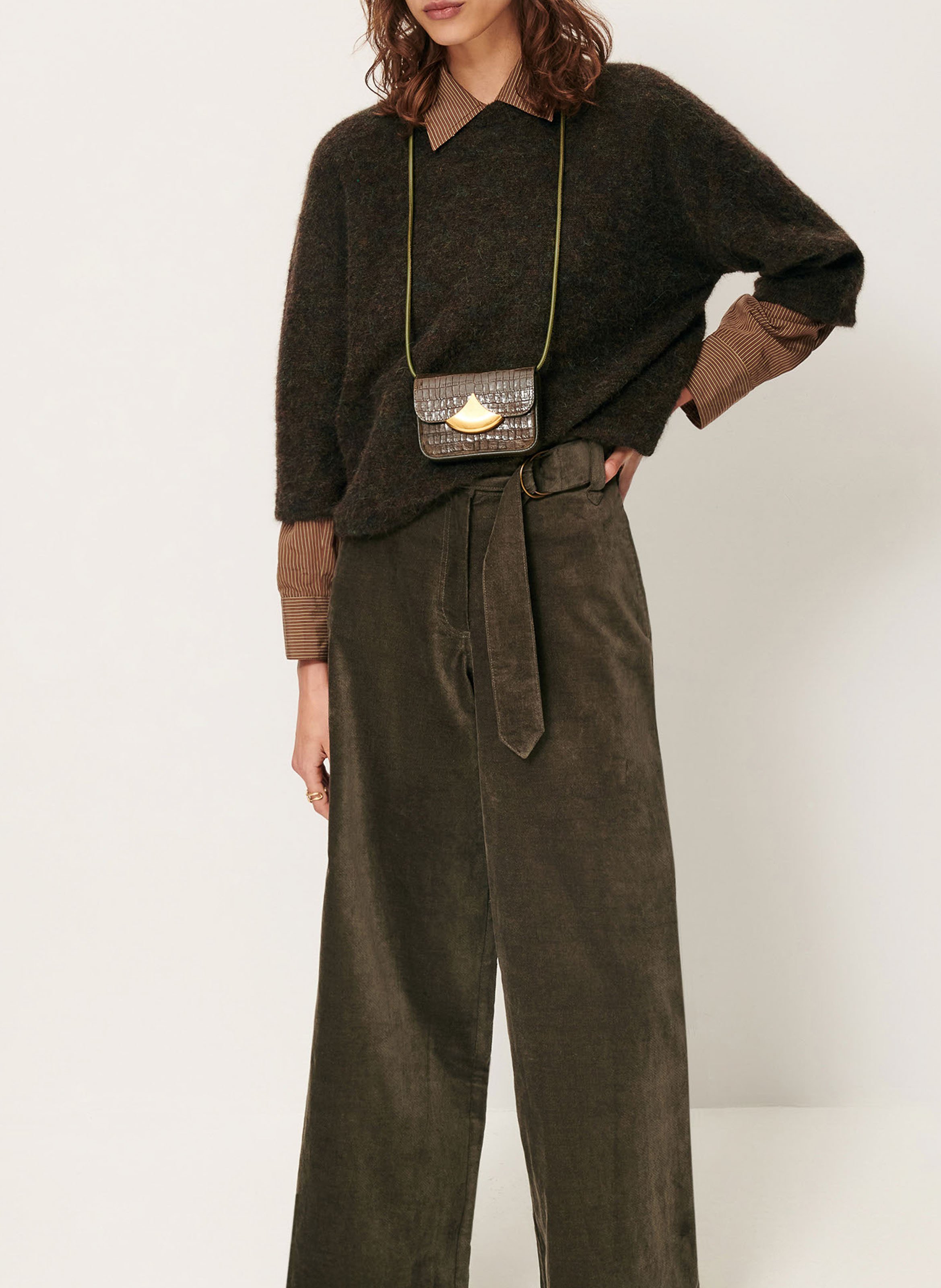 Pull oversize col rond en laine mélangée SESSUN Marron