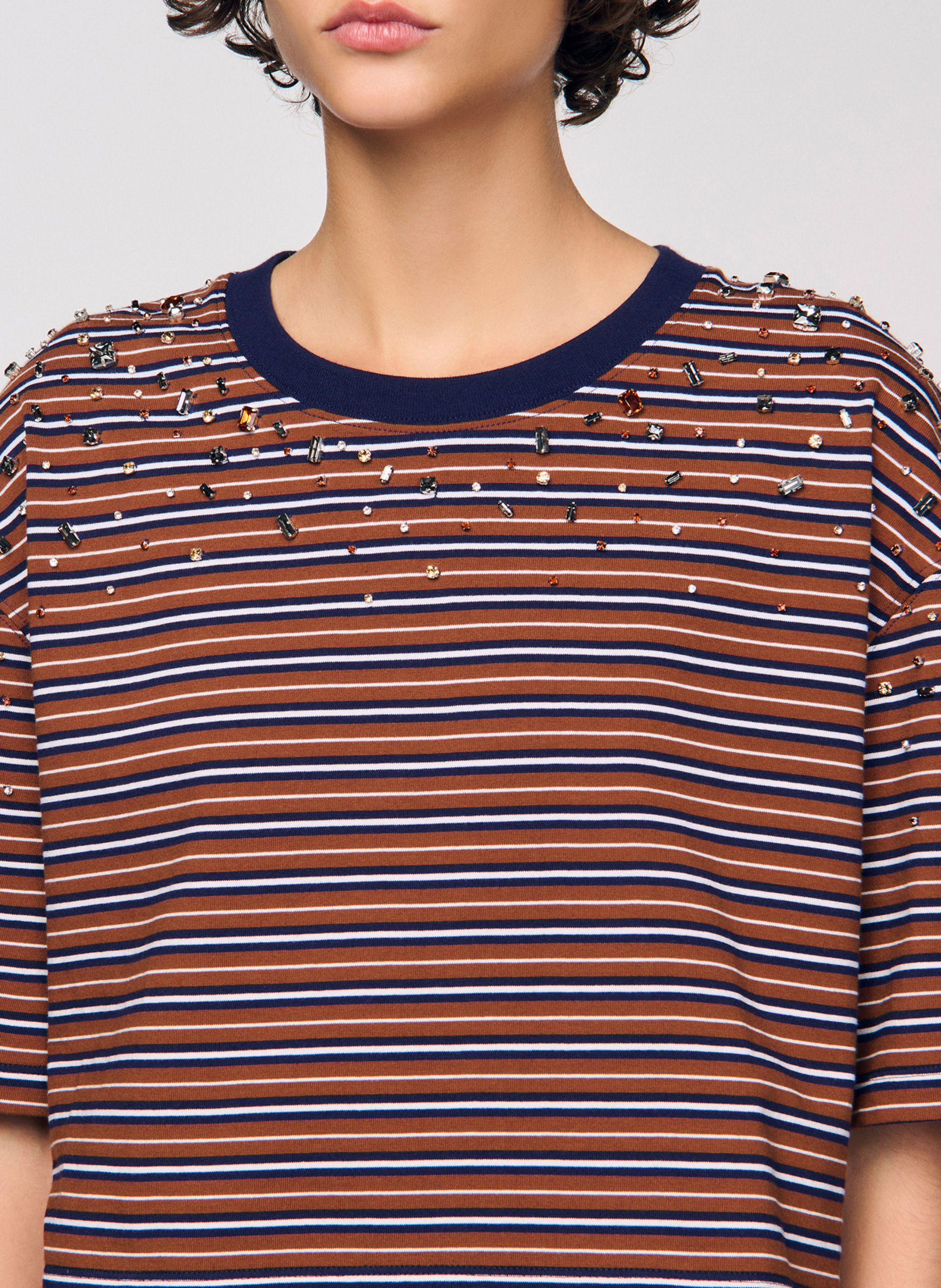 Tee-shirt ample col rond en coton SANDRO Marron