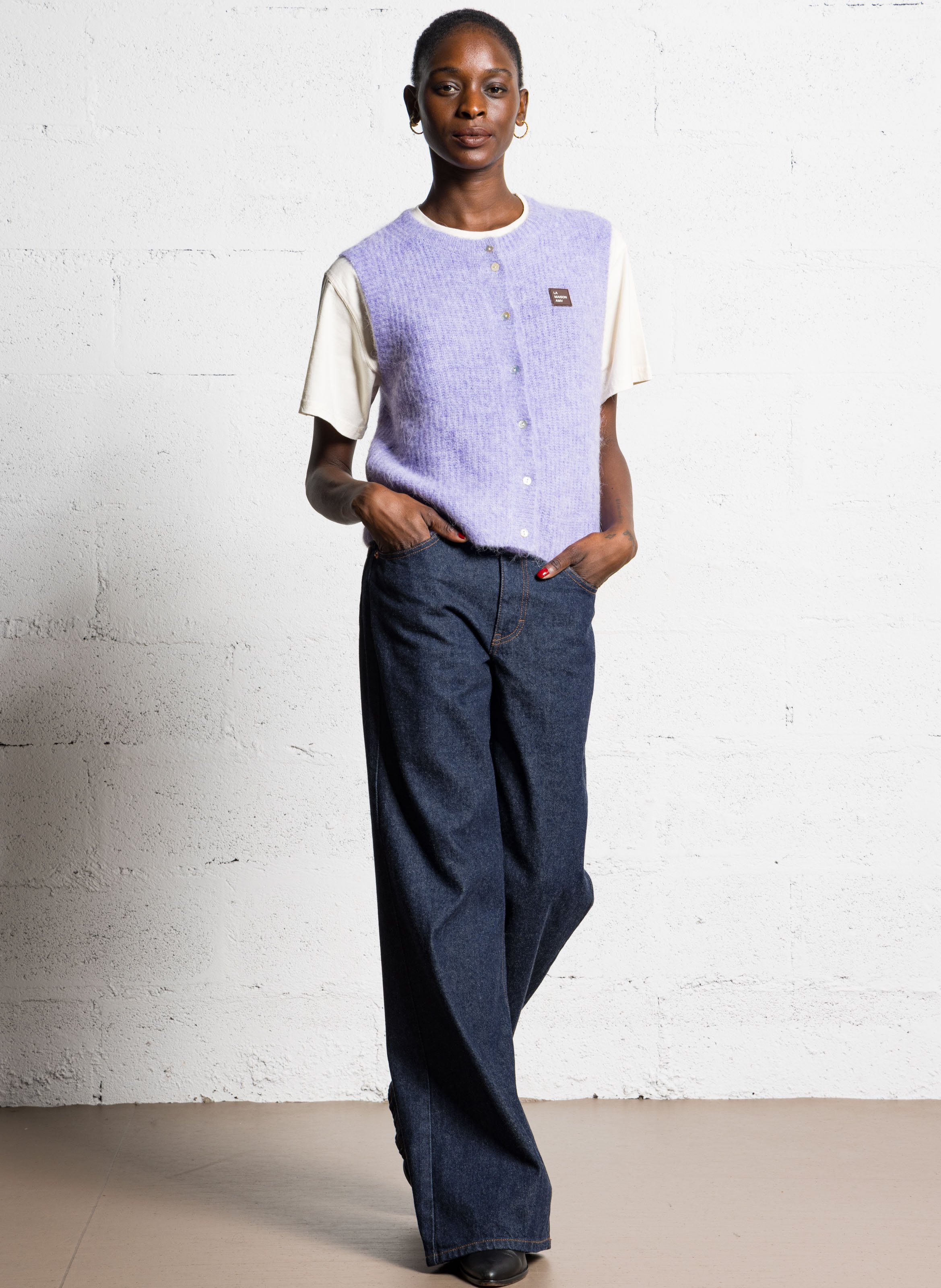 Sleeveless fluffy knit buttoned cardigan AMERICAN VINTAGE Purple