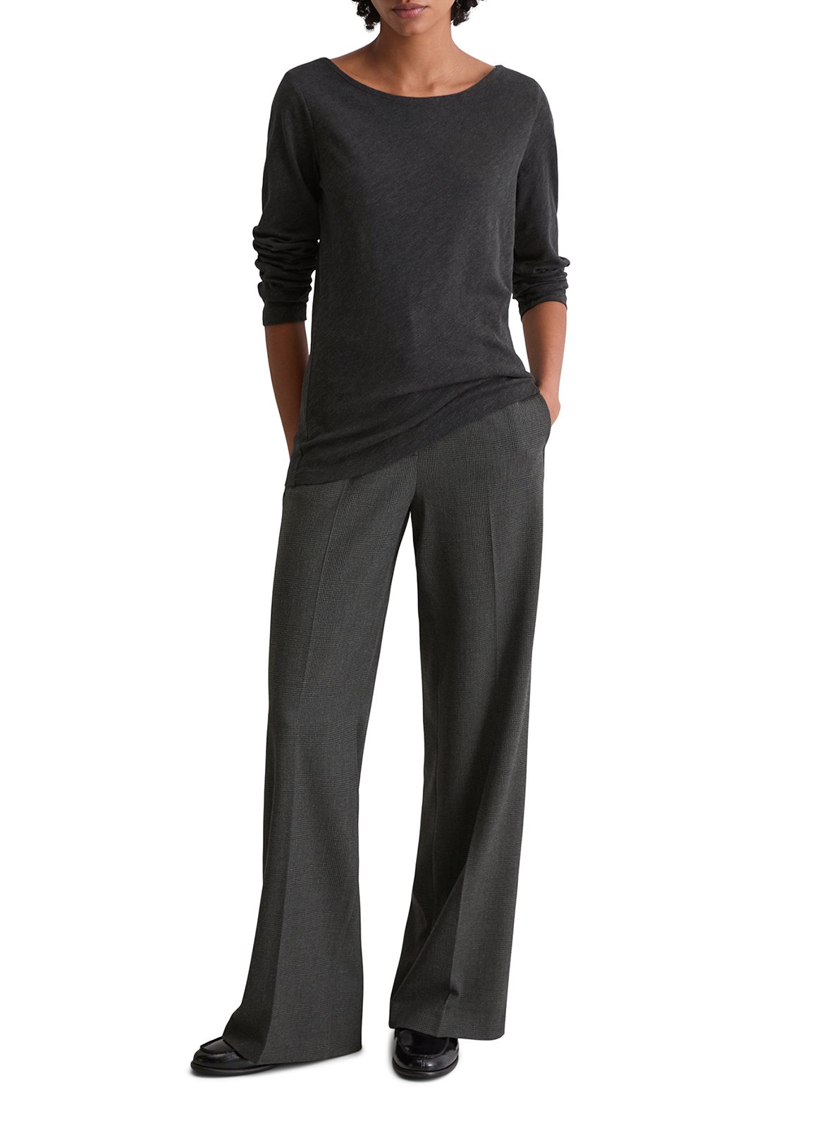 Camiseta de algodón flameado con cuello de barco MARC O'POLO Gris