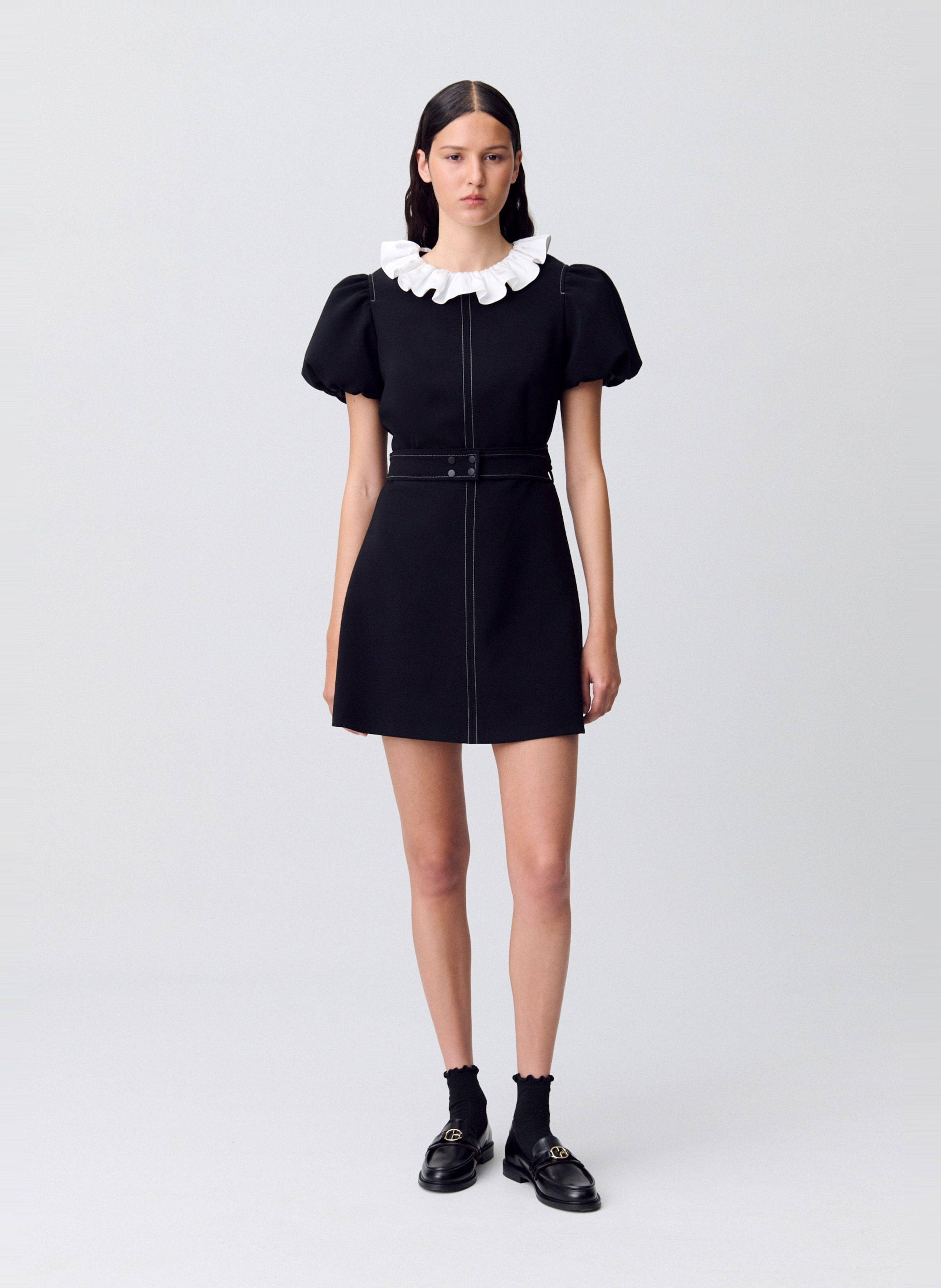 Robe courte cintrée à col volanté CLAUDIE PIERLOT Noir