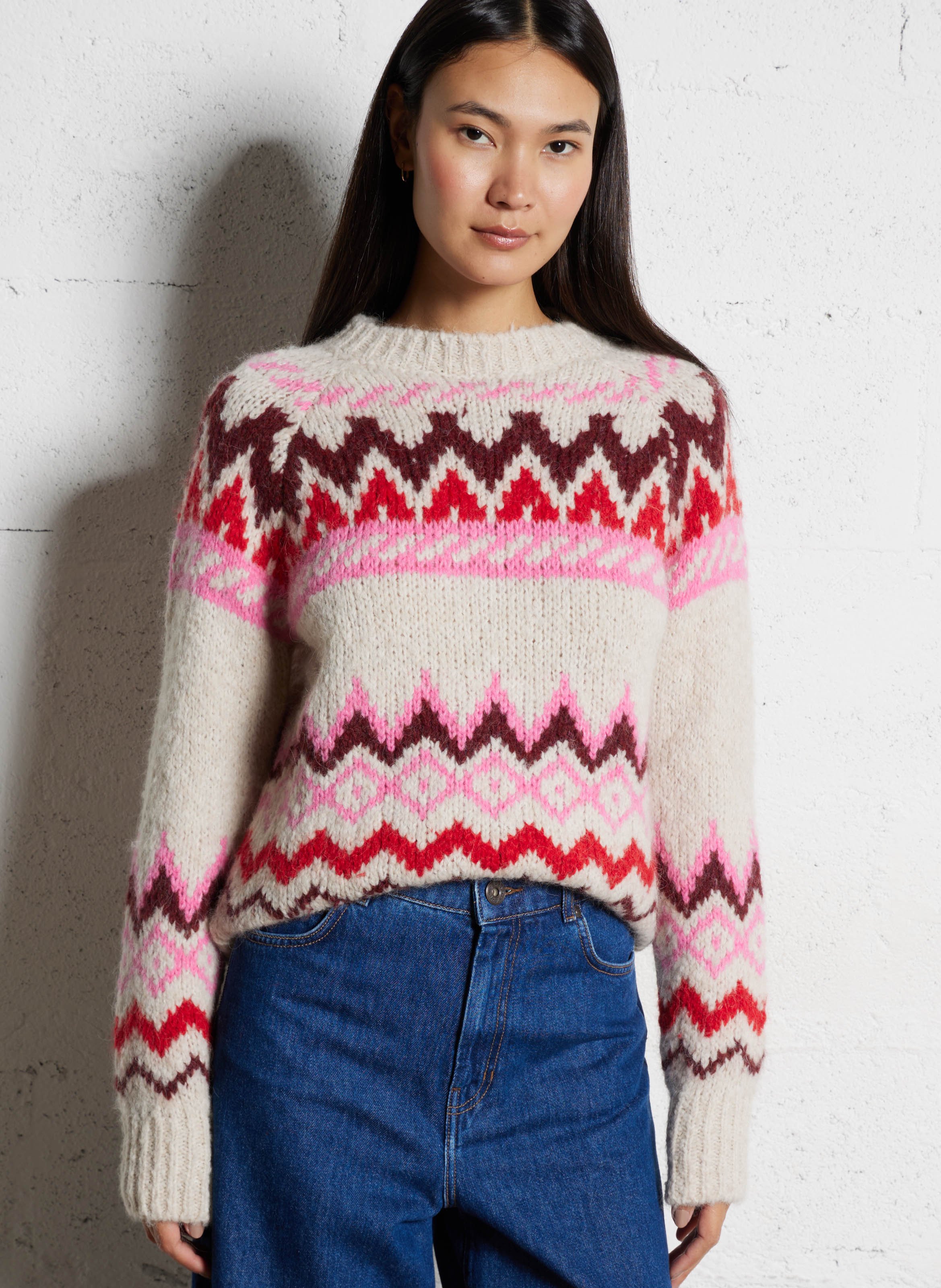 Pull droit col rond en jacquard HARTFORD Multicolore