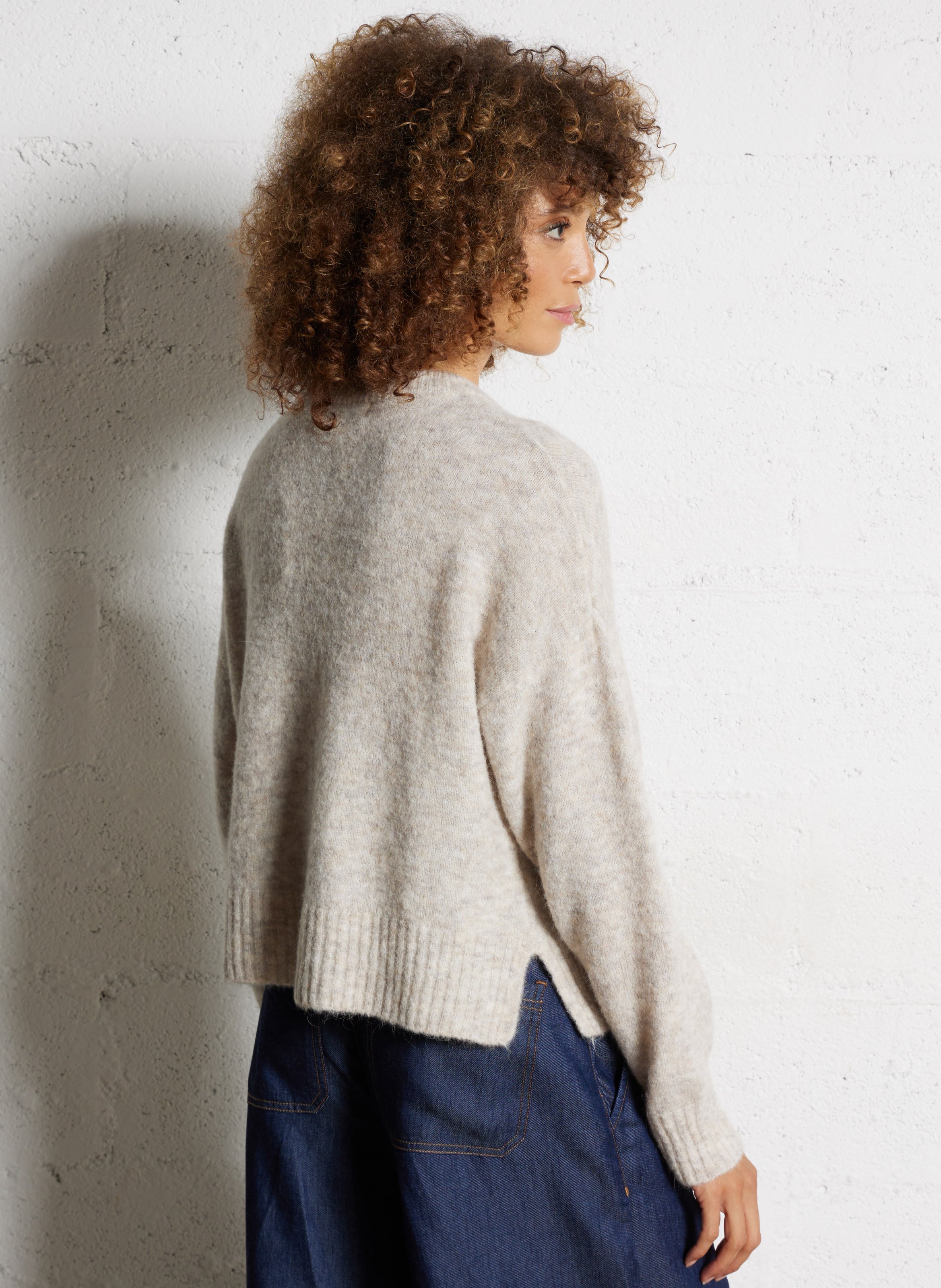 Gilet ample col rond en maille mélangée MAISON ANJE Marron