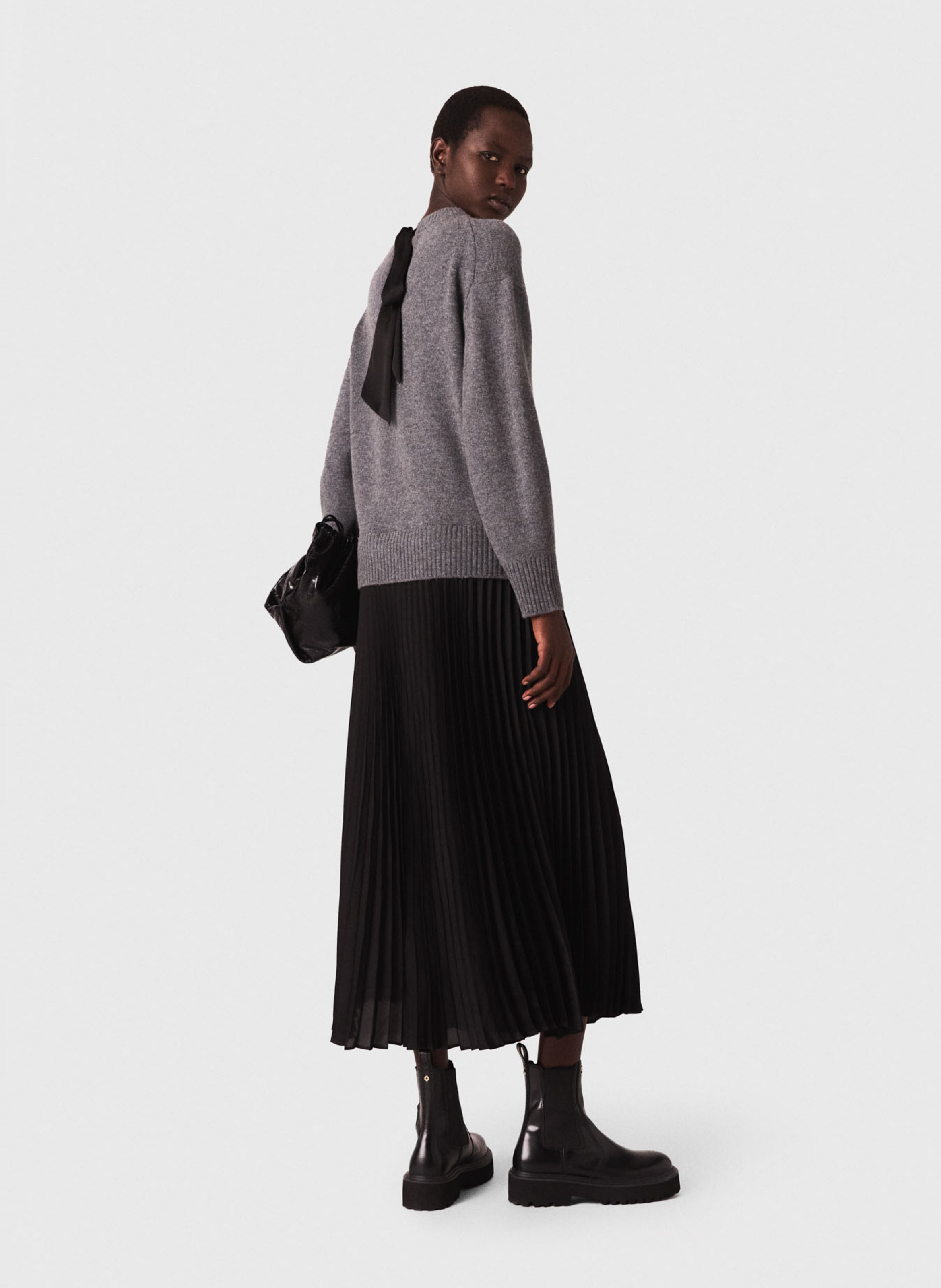 Robe longue col rond en laine mélangée MAJE Gris