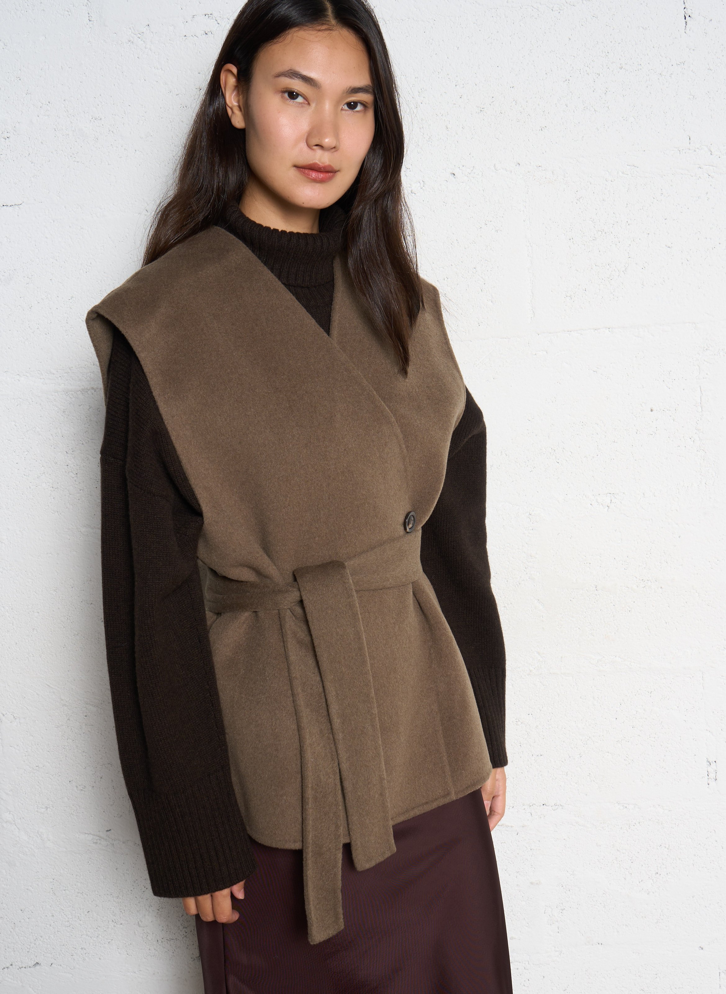 Oversized V-neck wool blend jacket SOEUR Beige