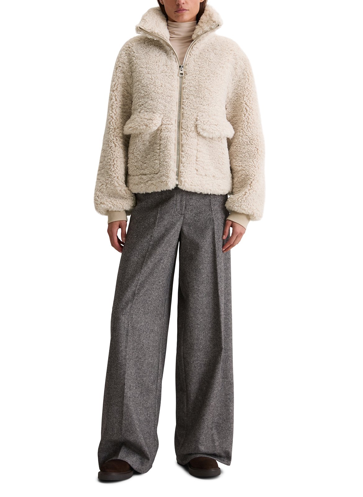 Veste droite zippée en fausse fourrure MARC O&#039;POLO Beige