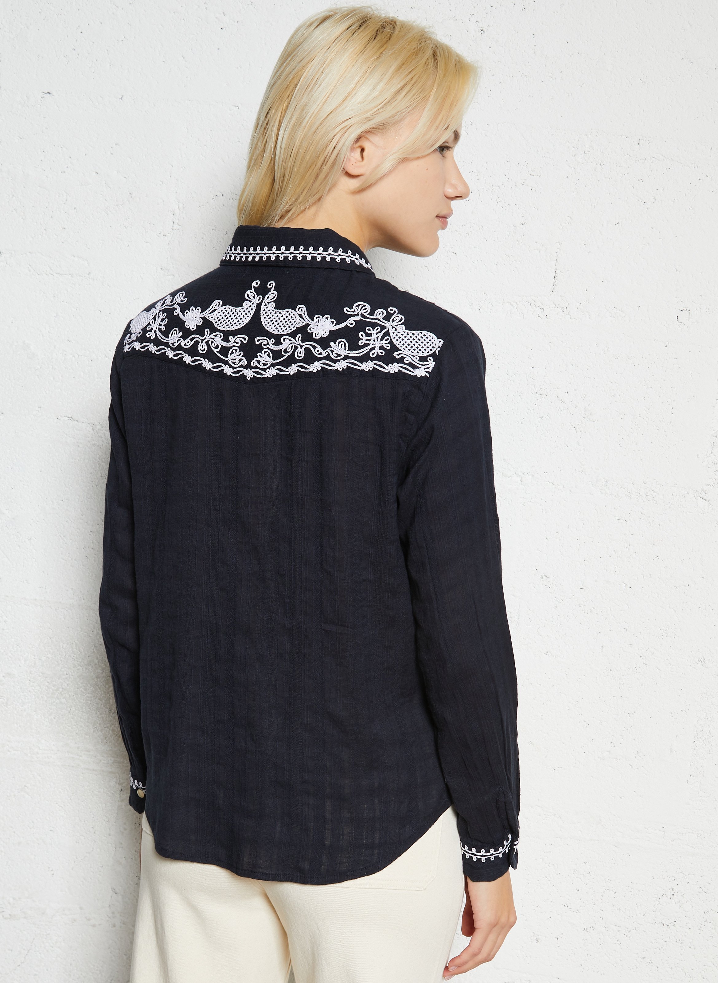 Straight embroidered cotton shirt MAISON HOTEL Black