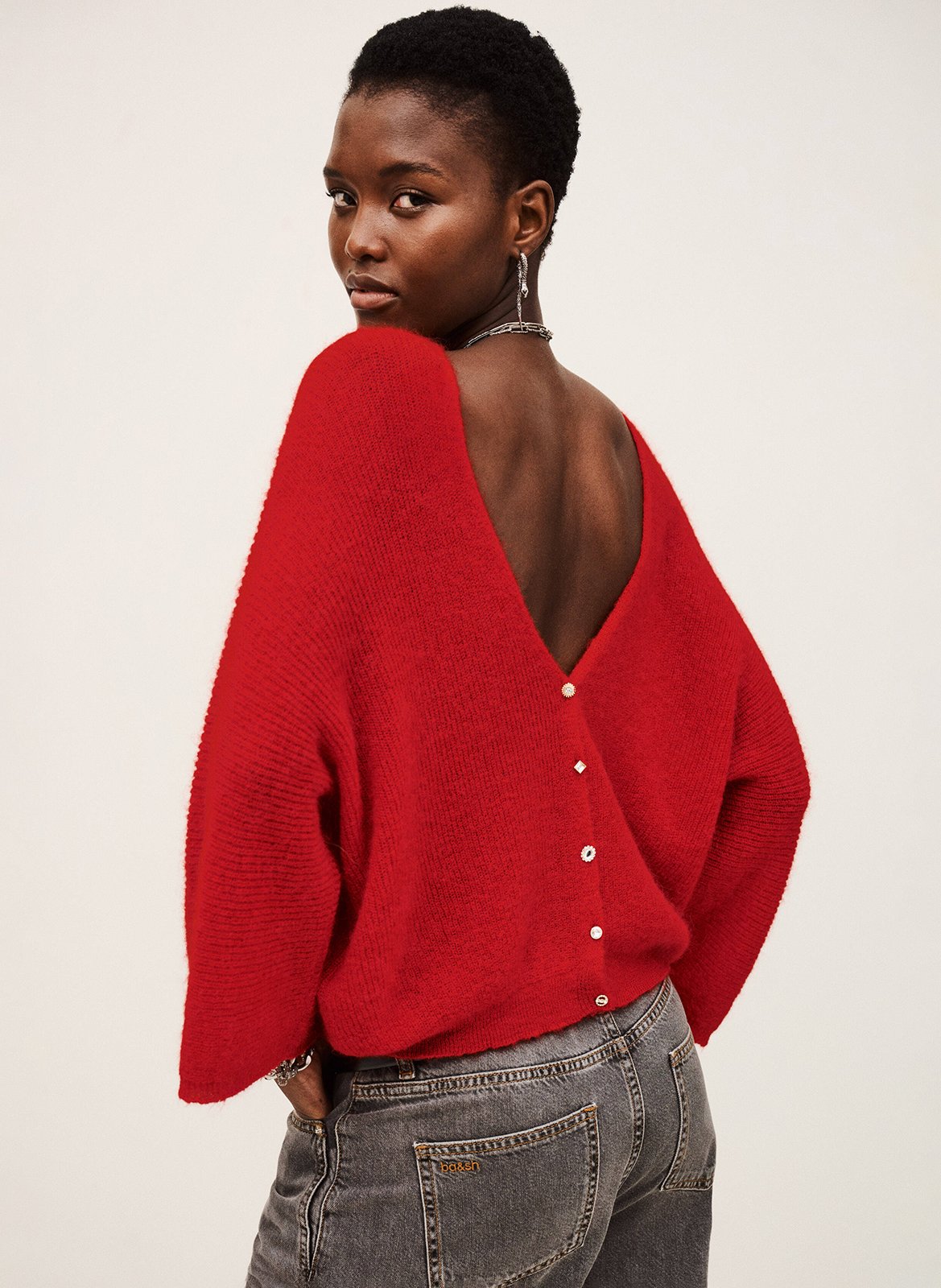 Pull droit col rond en maille BA&SH Rouge