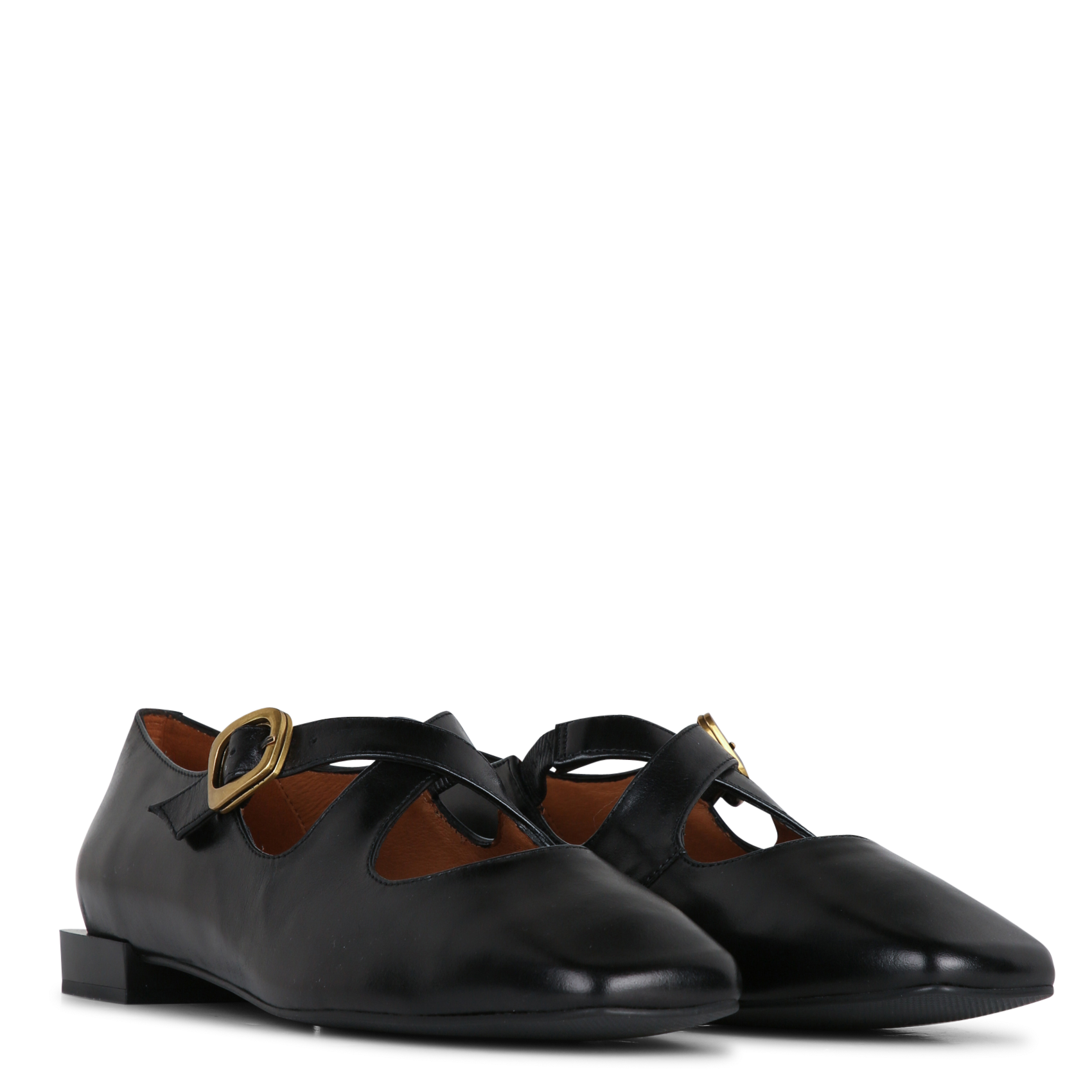 Ballet flats with shiny textured leather straps ANGEL ALARCON Black