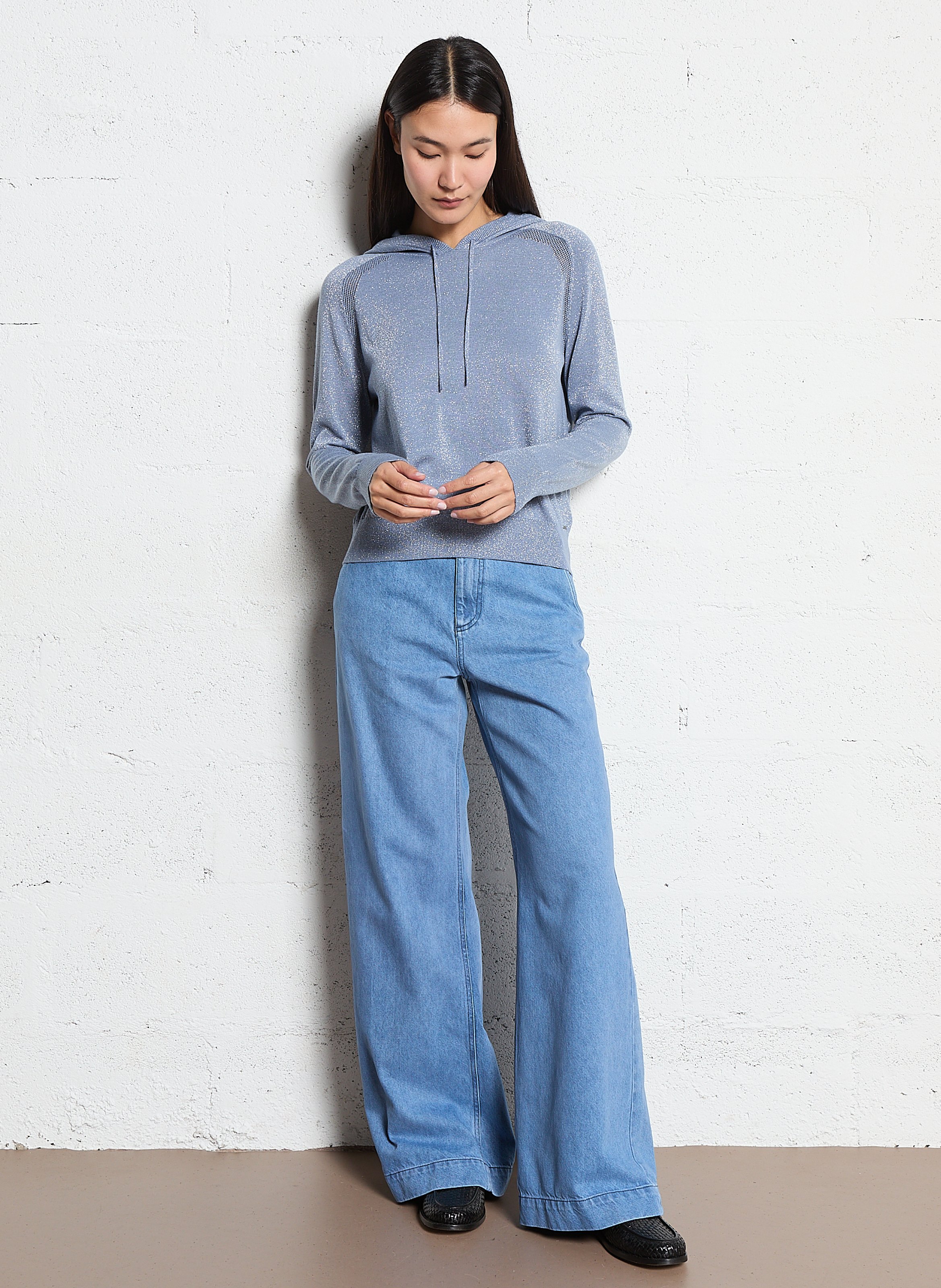 Pull à capuche droit brillant IKKS Bleu