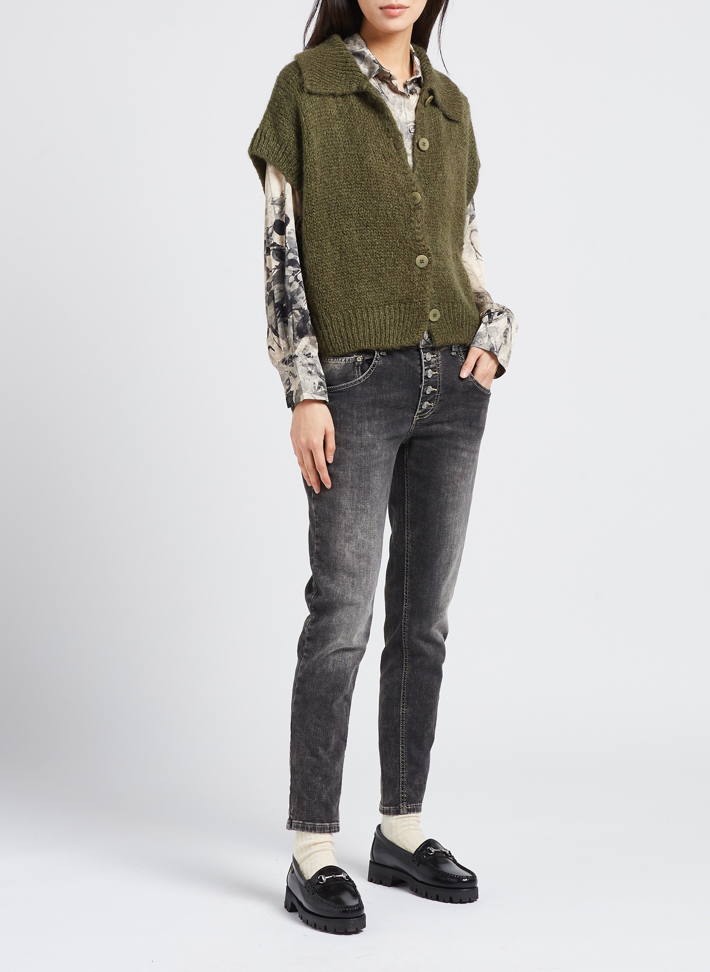 Cardigan with classic collar PLEASE Khaki