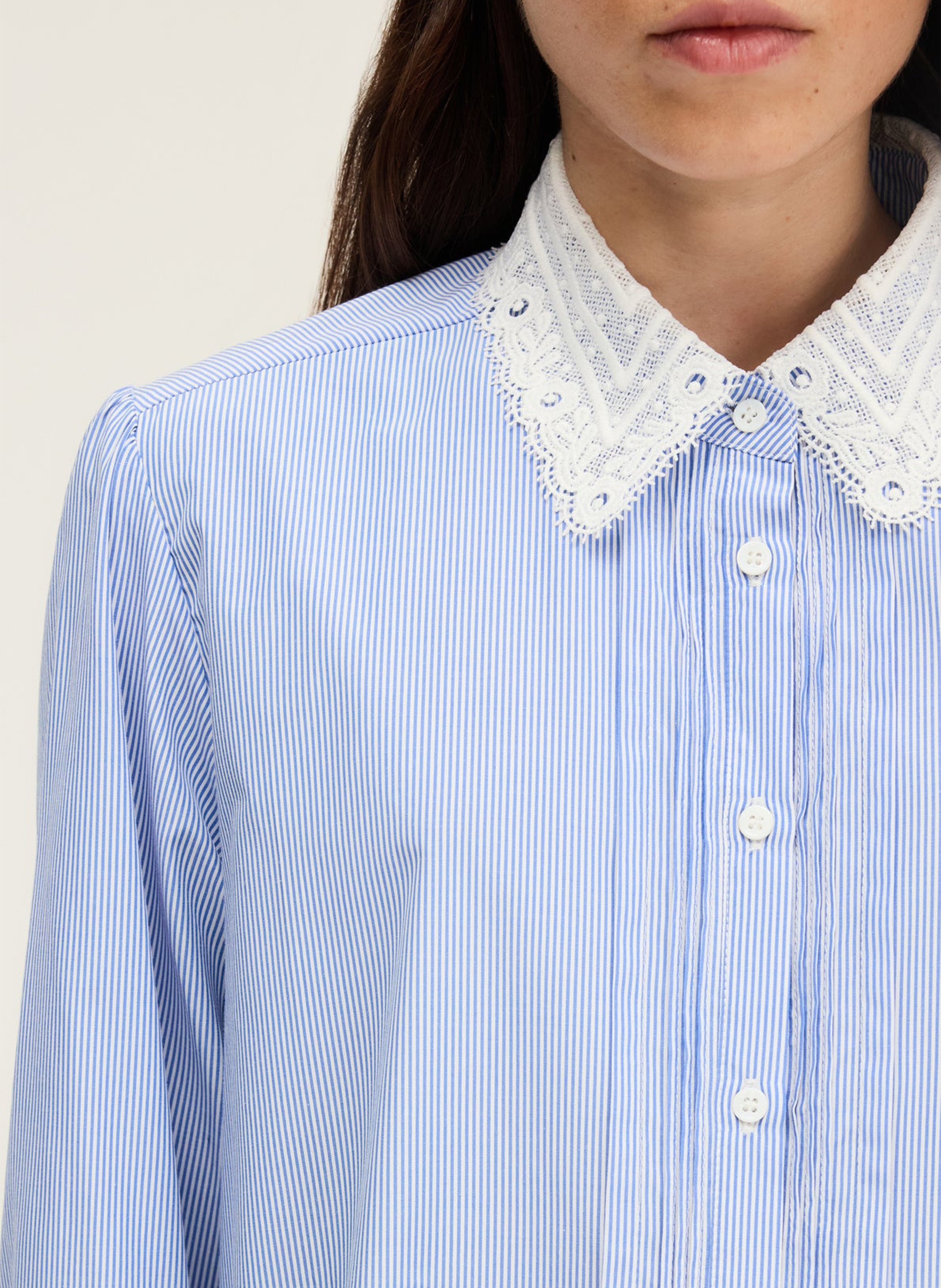 Striped cotton shirt with lace collar PABLO Blue