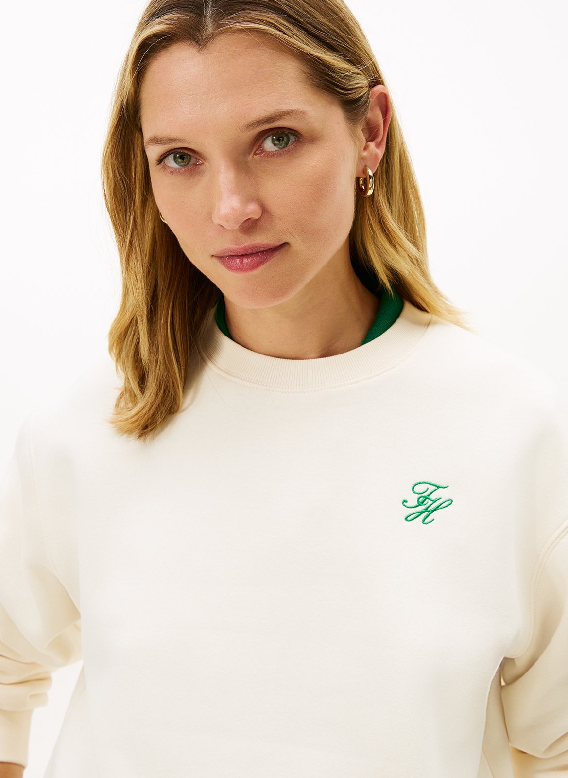 Sweat droit col rond en coton mélangé TOMMY HILFIGER Beige