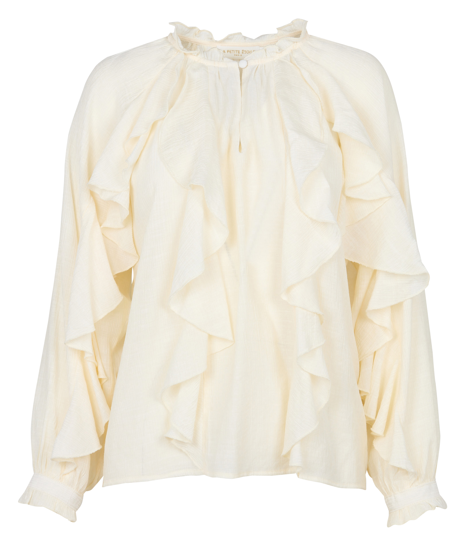 Flowy blouse with ruffled round neck. LA PETITE ETOILE Beige