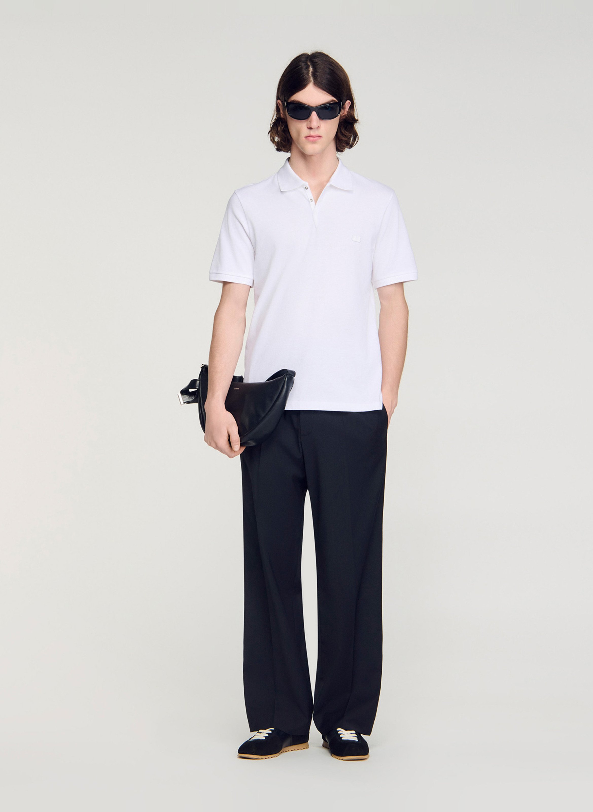Polo droit en coton SANDRO Blanc
