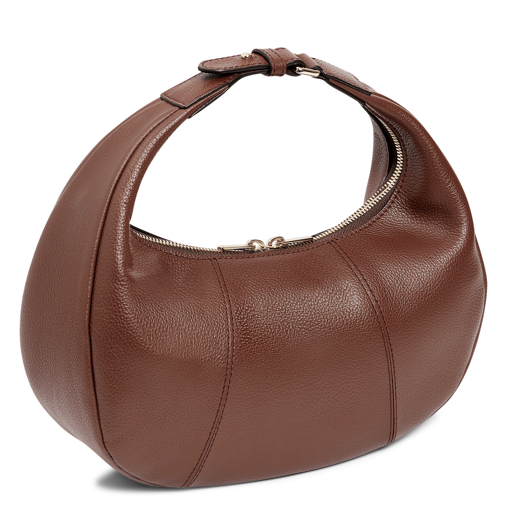 Kleine hobo tas met rits in korrelig leer Bruin