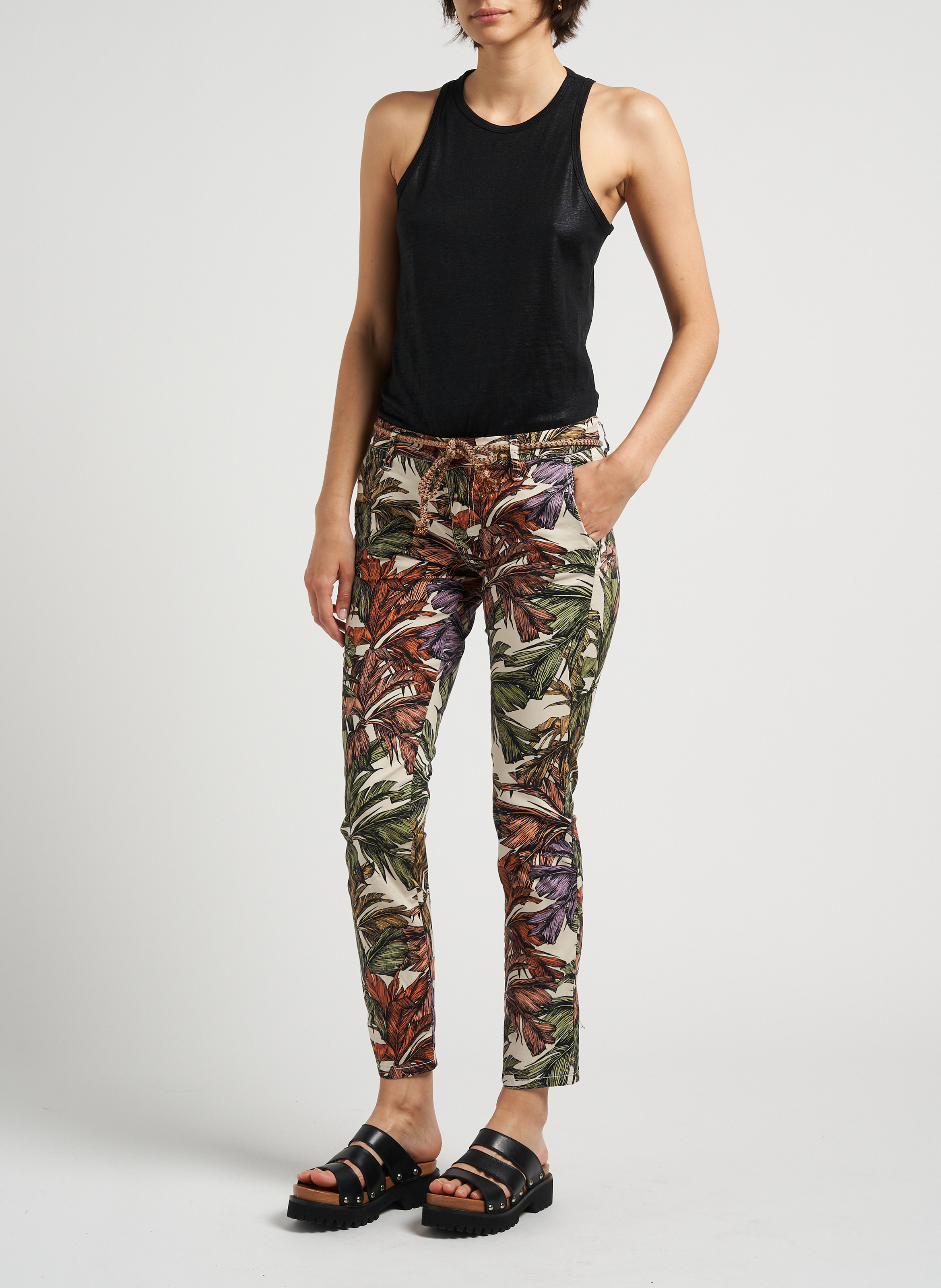 Pantalon slim imprimé en coton mélangé  PLEASE Beige