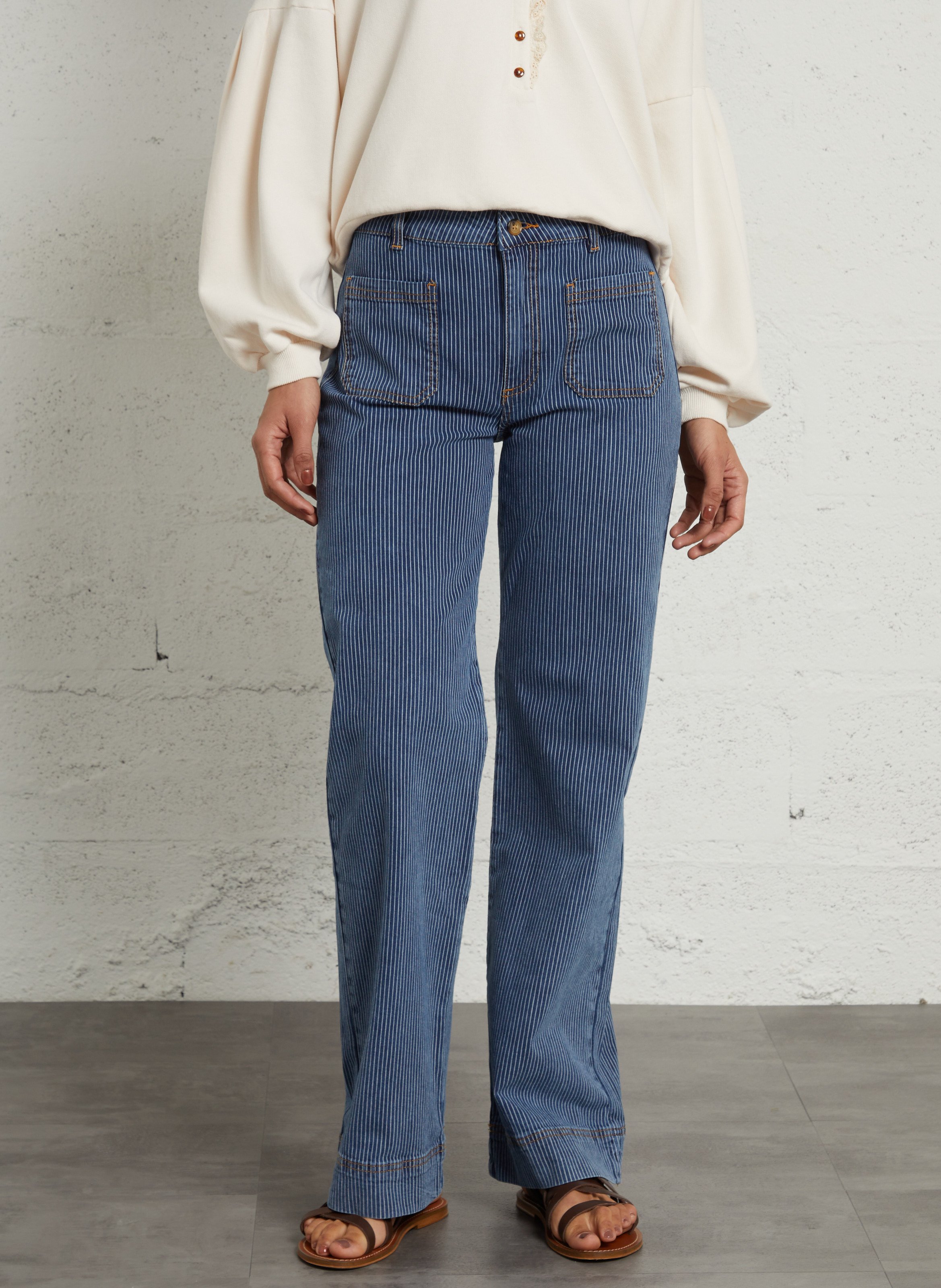 Gerade geschnittene Streifendetail-Denimhose EMILE ET IDA Blau