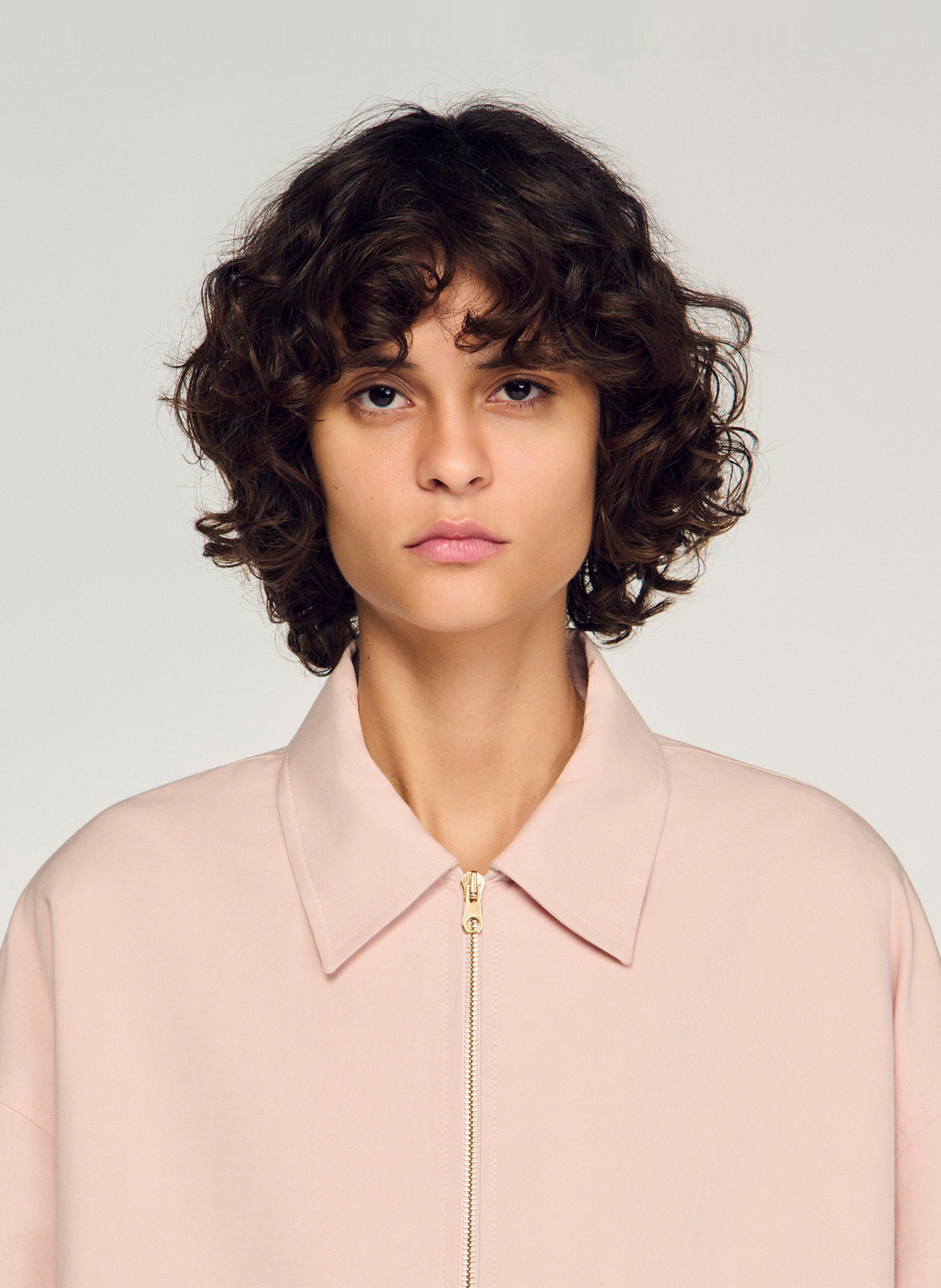 Loose-fitting plain zip-up jacket SANDRO Pink