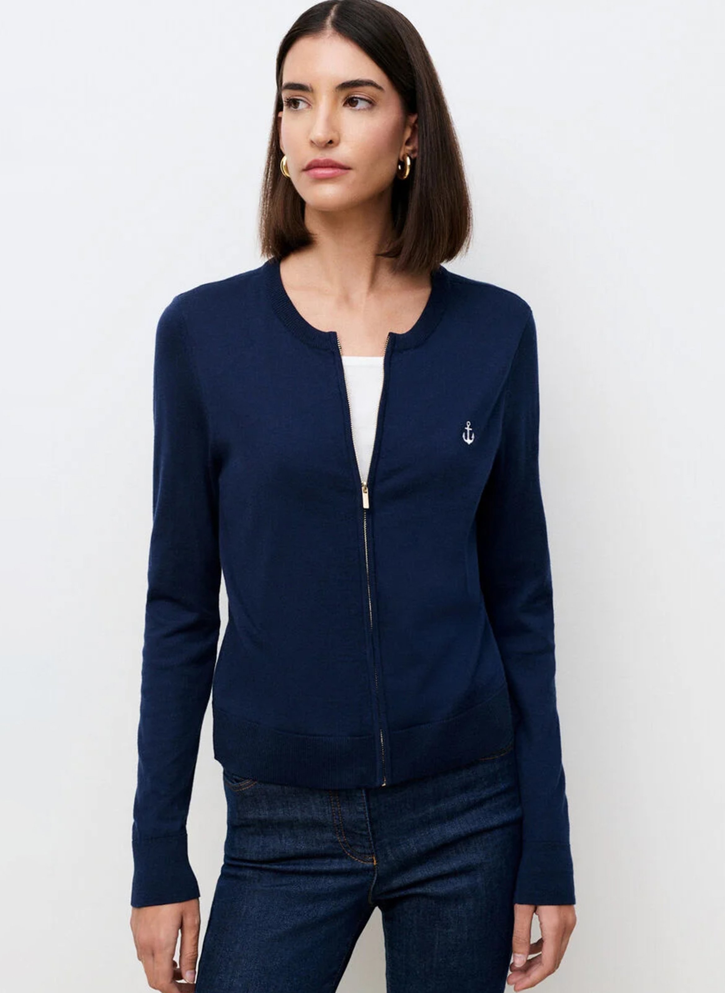 Gilet droit col rond en coton mélangé CAROLL Bleu