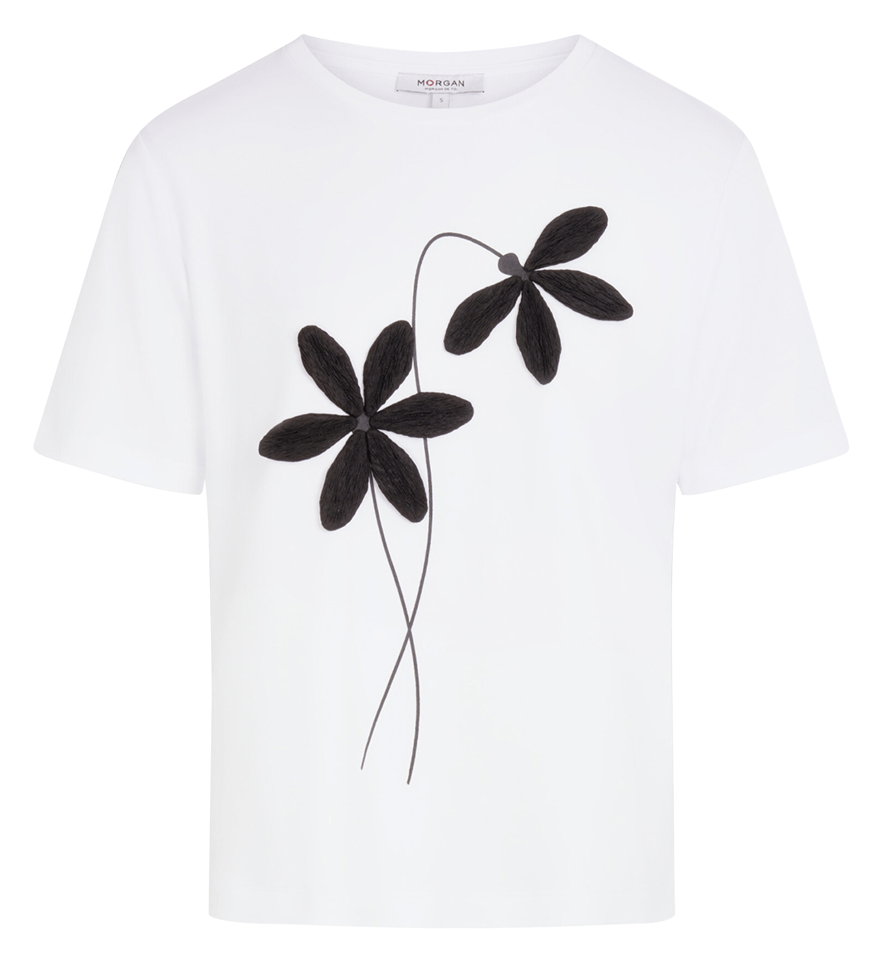 Tee-shirt droit à fleurs brodées MORGAN Blanc