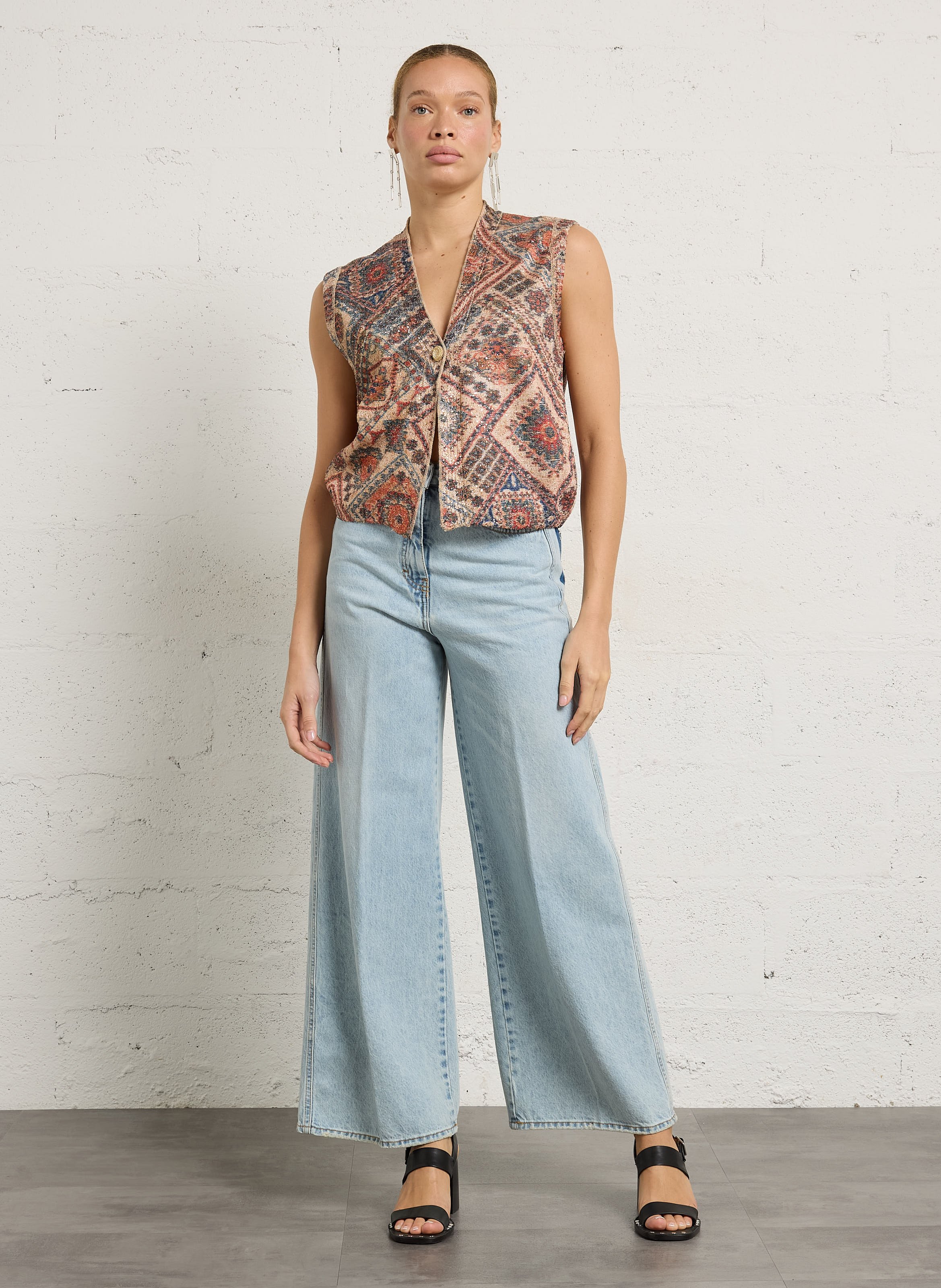 Gilet oversize en maille imprimée MOMONI Rose