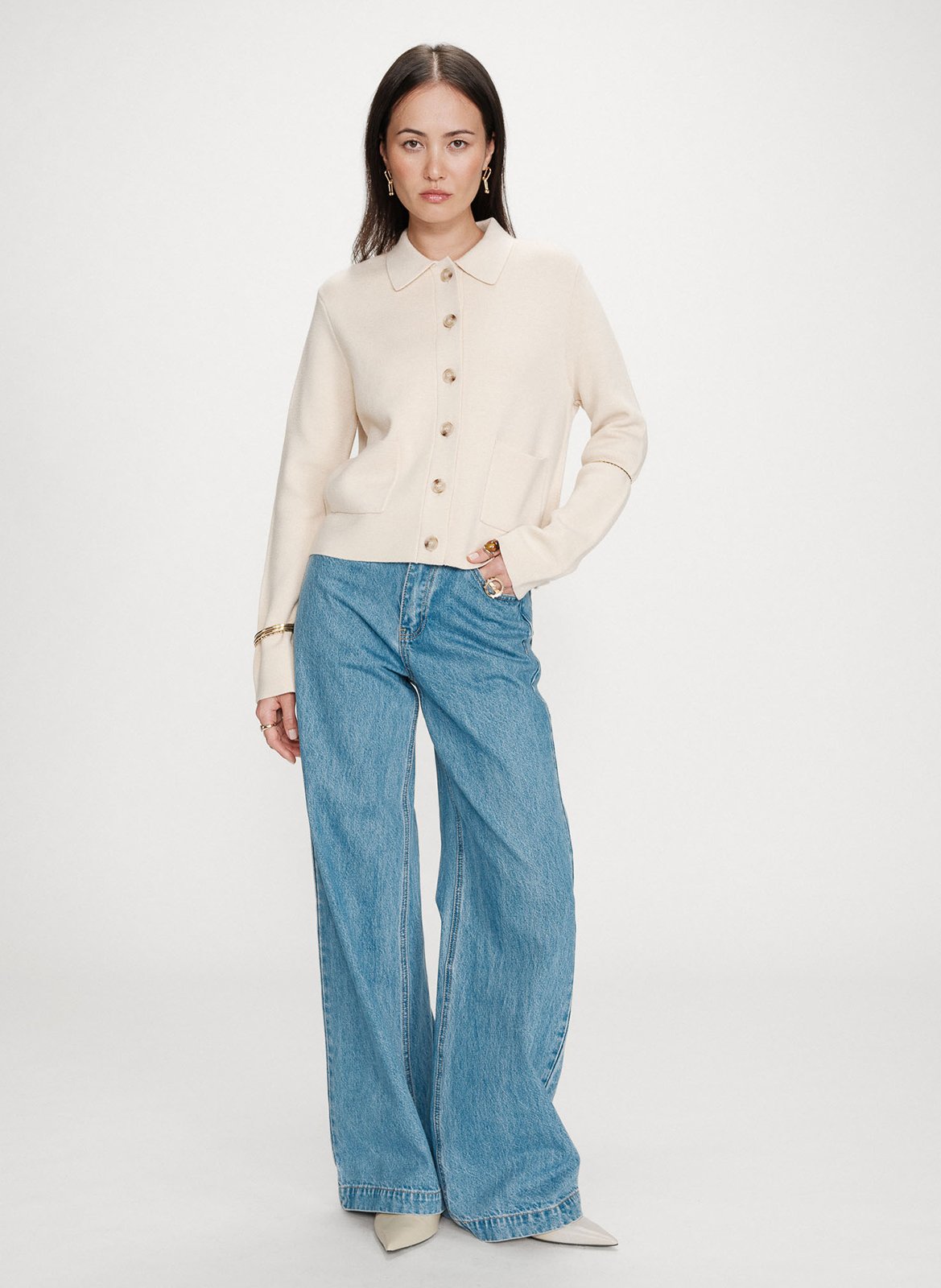 Gerader Cardigan mit klassischem Kragen aus Strick GRACE ET MILA Braun