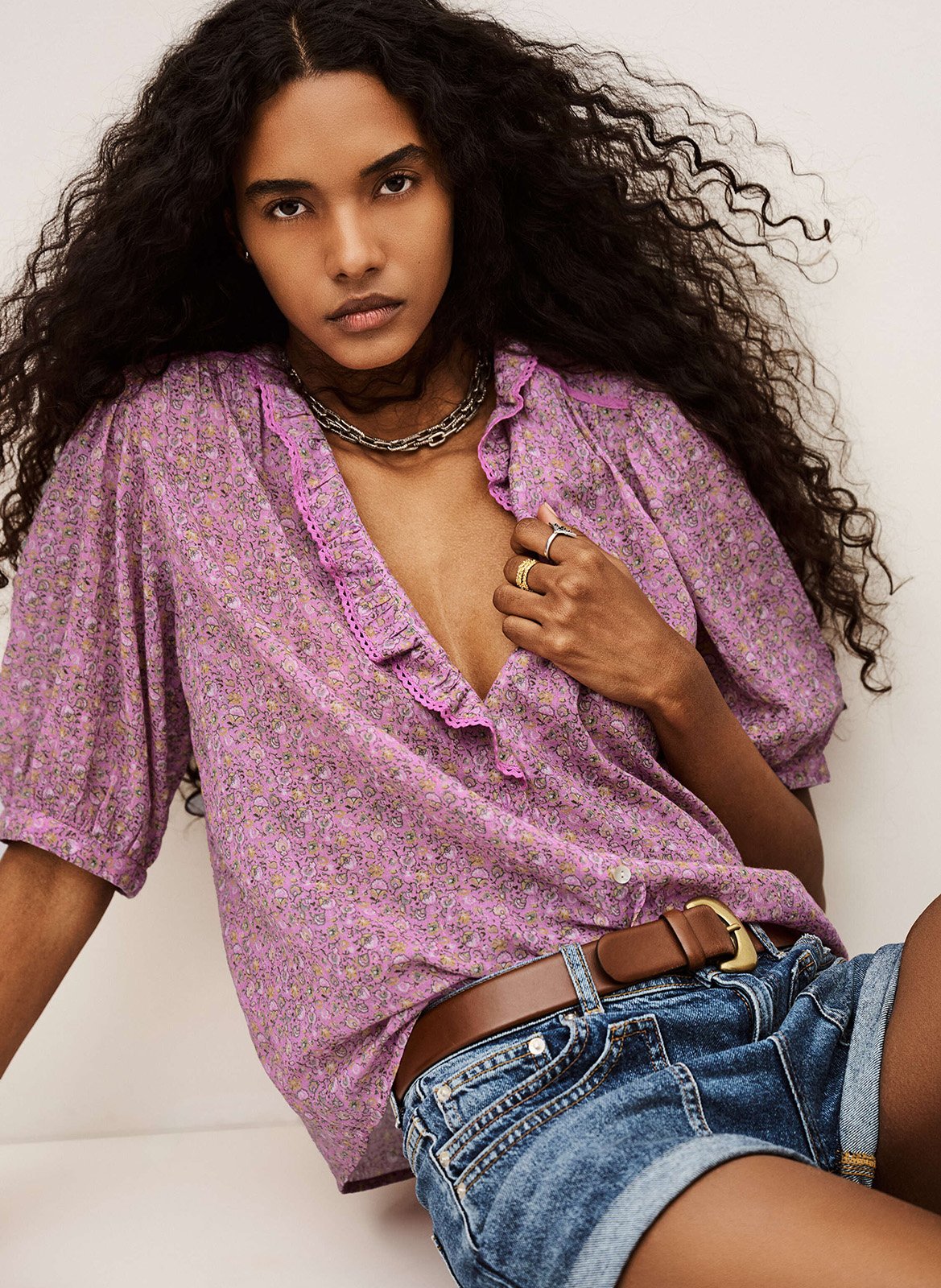 Geruite blouse met V-hals BA&SH Roze