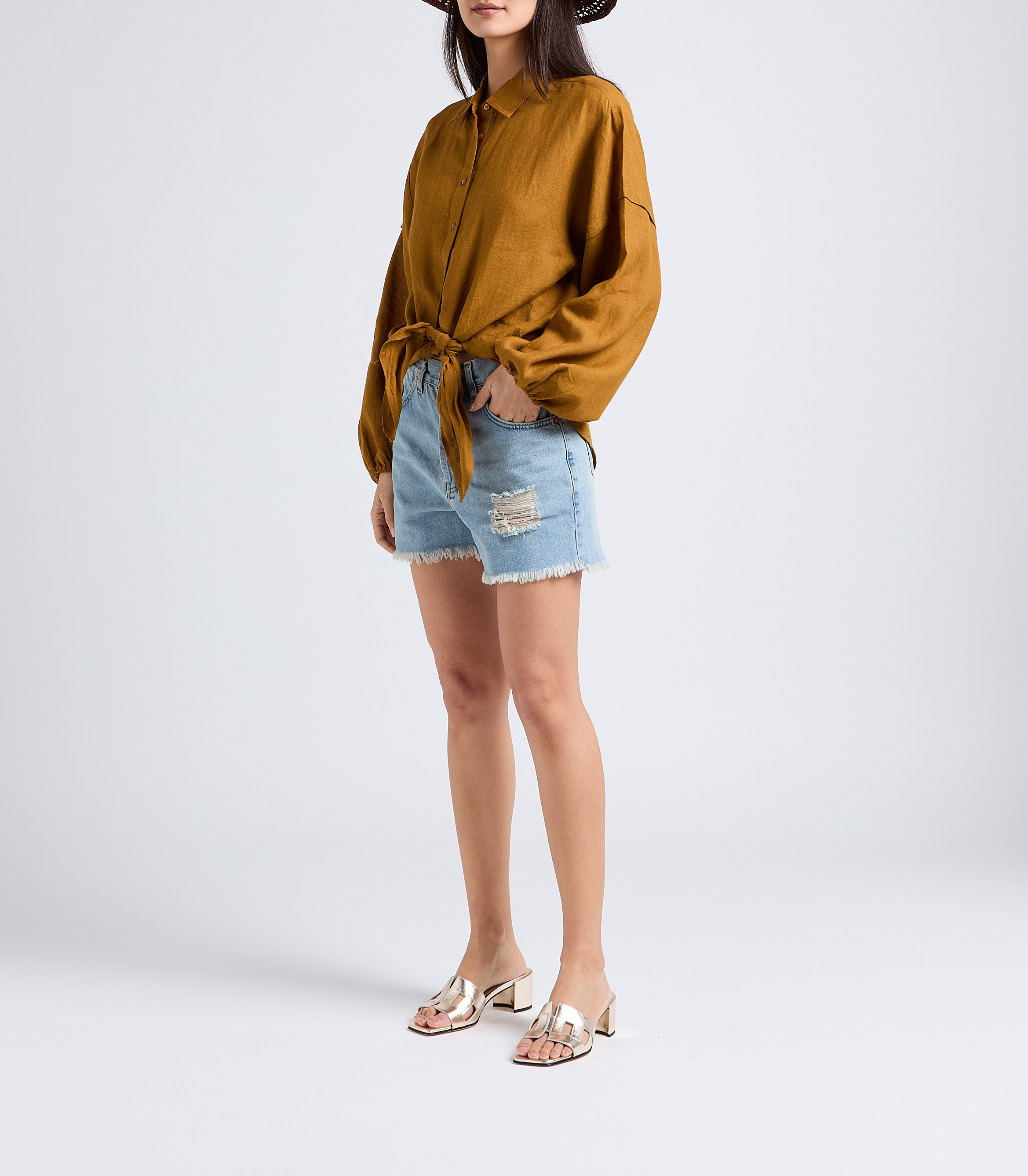 Gerade geschnittene Baumwollshorts MARGAUX LONNBERG Blau