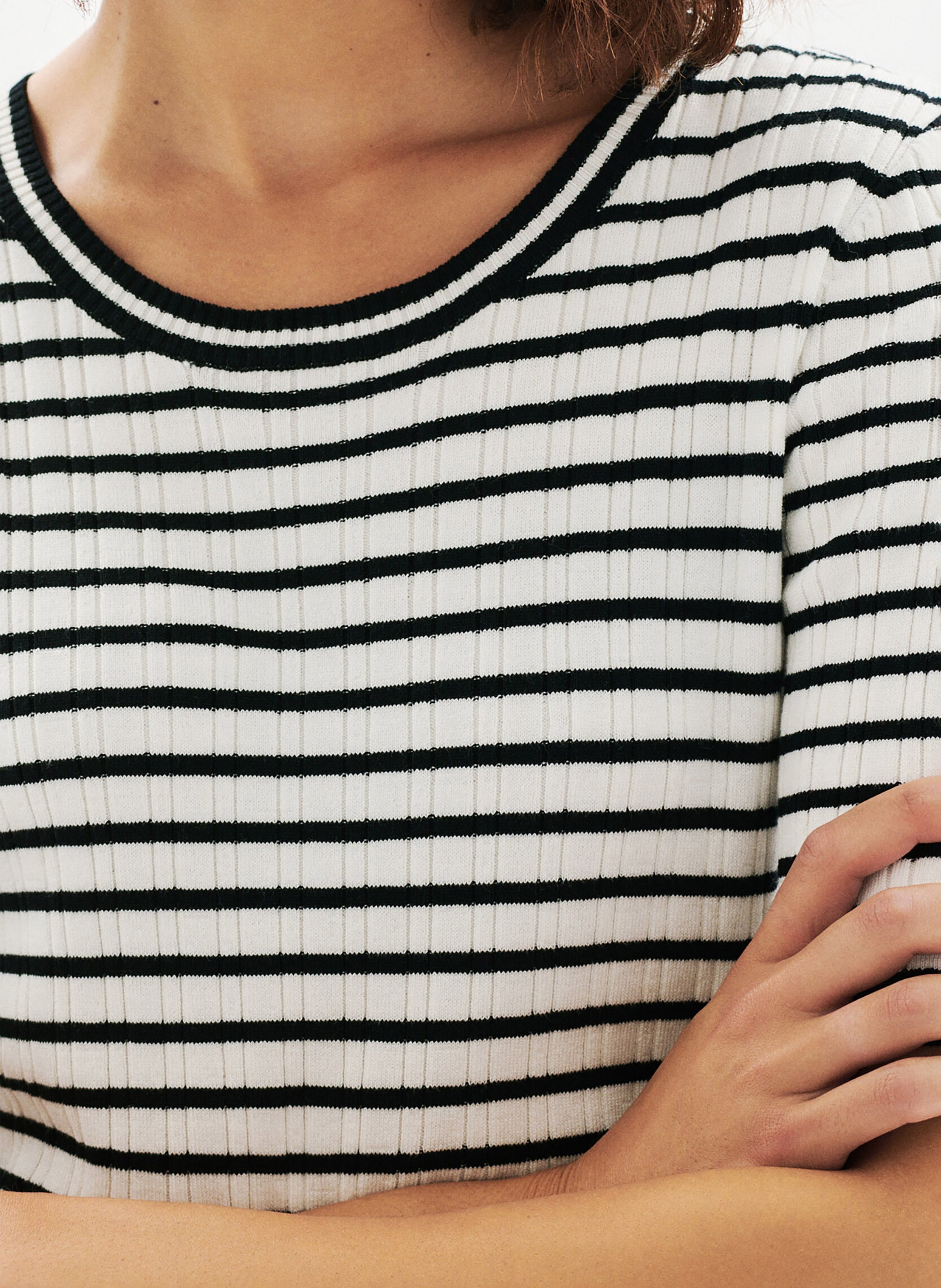 Pull col rond rayé CAROLL Noir