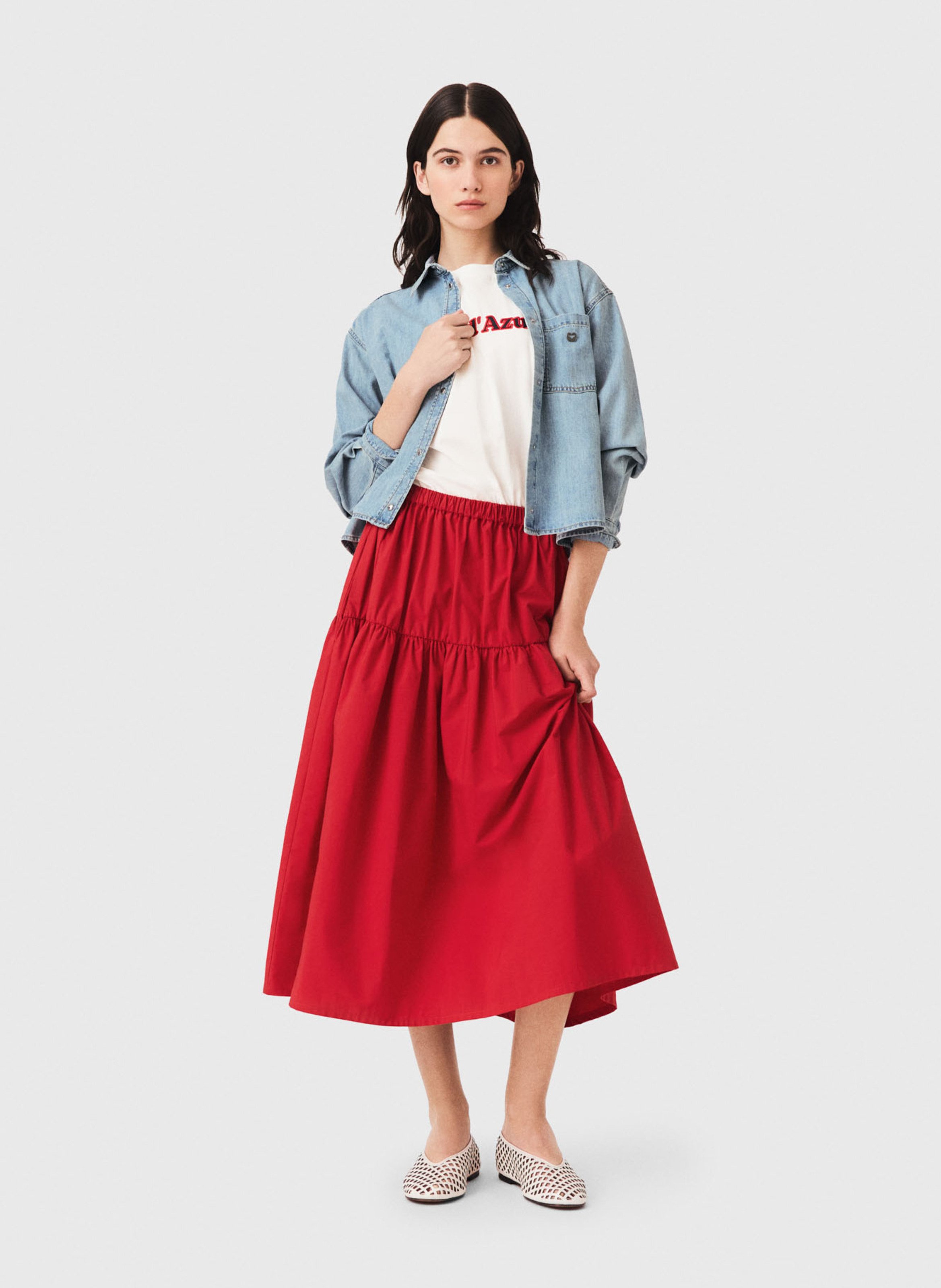 Jupe midi évasée en coton mélangé MAJE Rouge