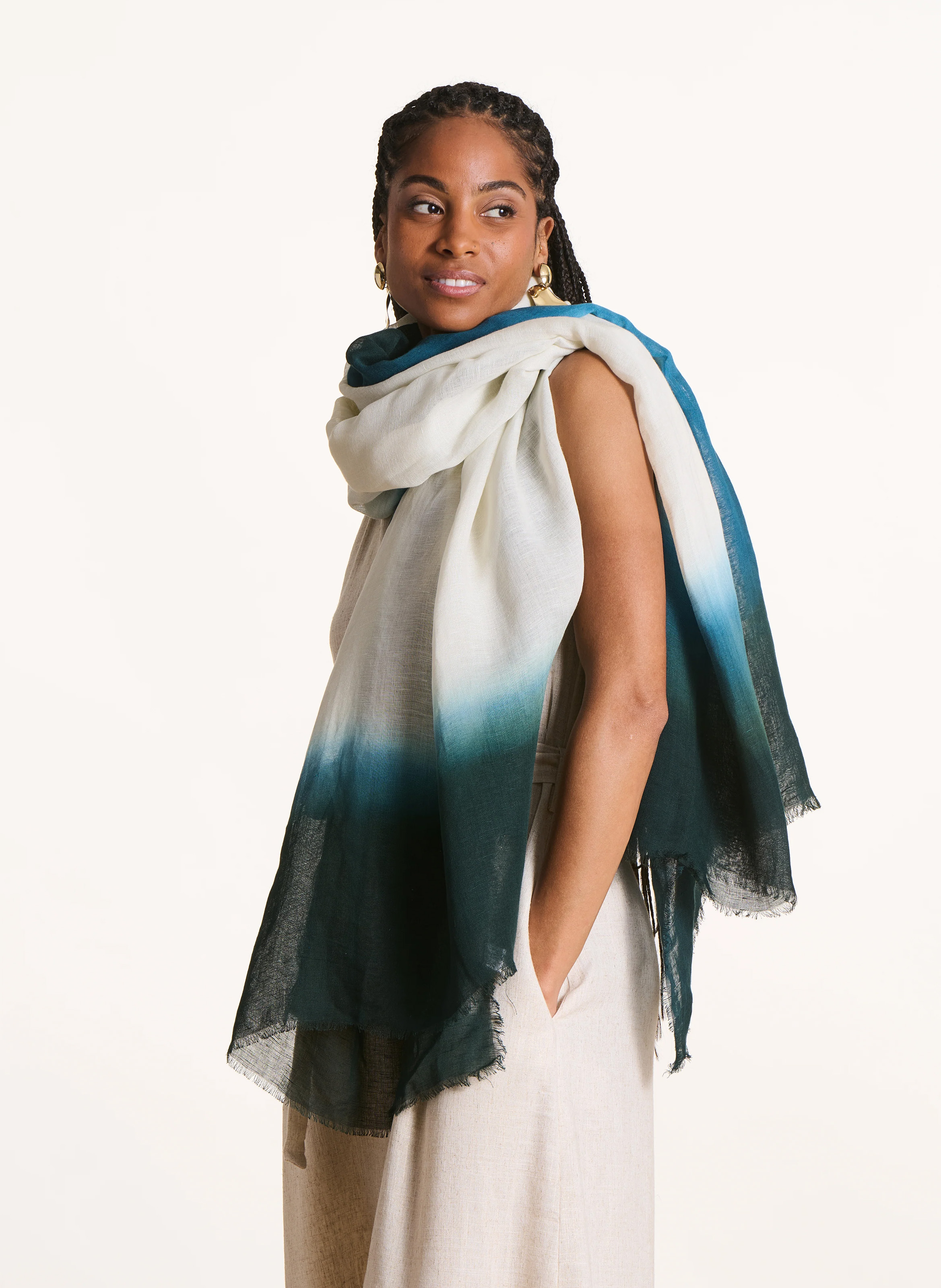 Foulard en lin mélangé LA FEE MARABOUTEE Bleu