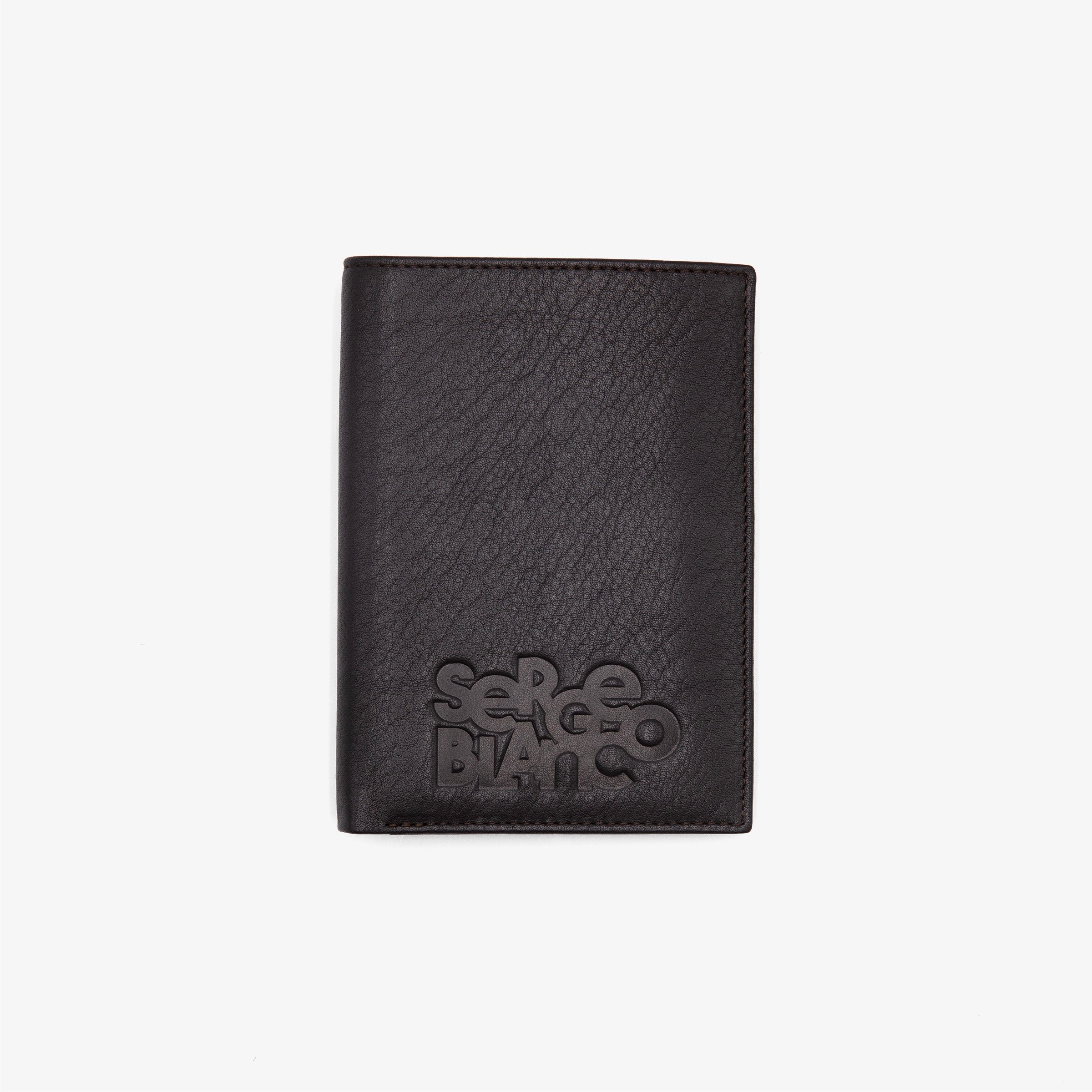 Vertical leather wallet with embossed logo SERGE BLANCO Brown