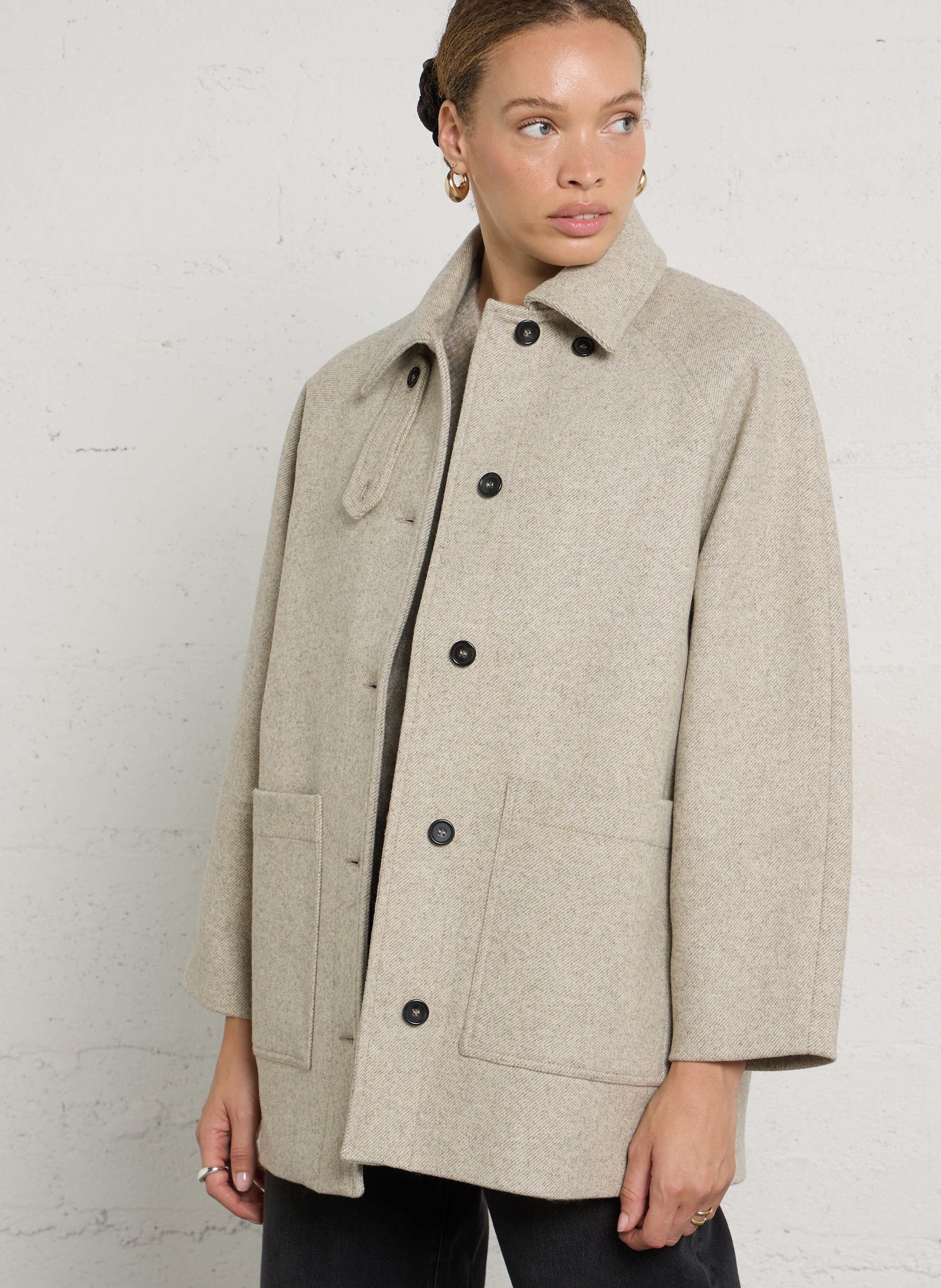 Oversize-Wollmantel mit Reverskragen DES PETITS HAUTS Beige