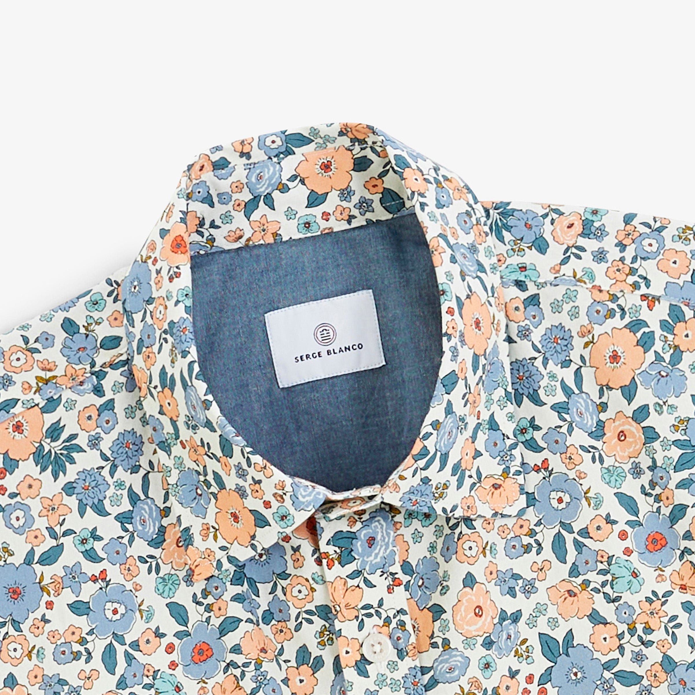 Long-sleeved cotton shirt with floral print SERGE BLANCO Blue